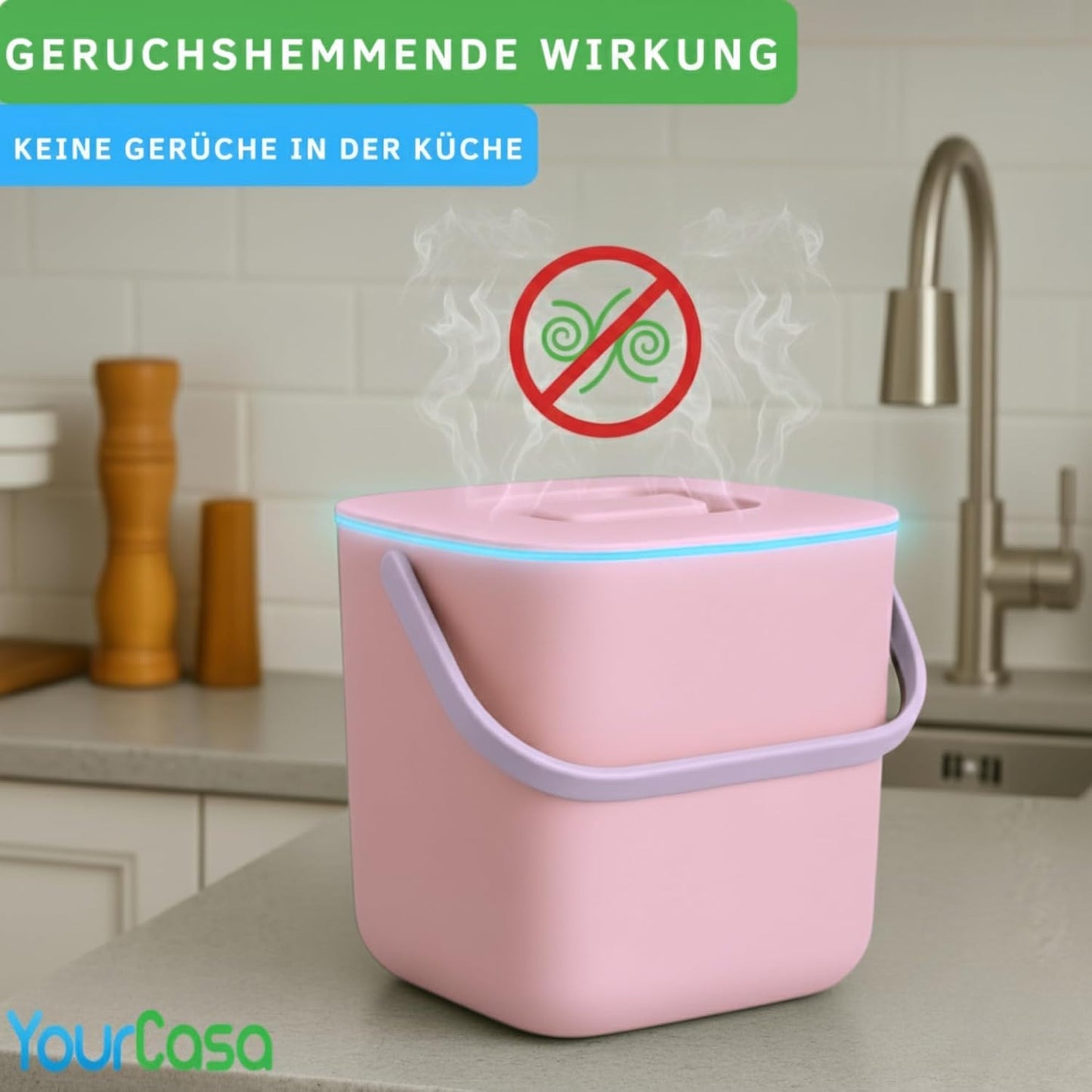 Biomülleimer mit Sieb und Deckel, 7 Liter Rosa