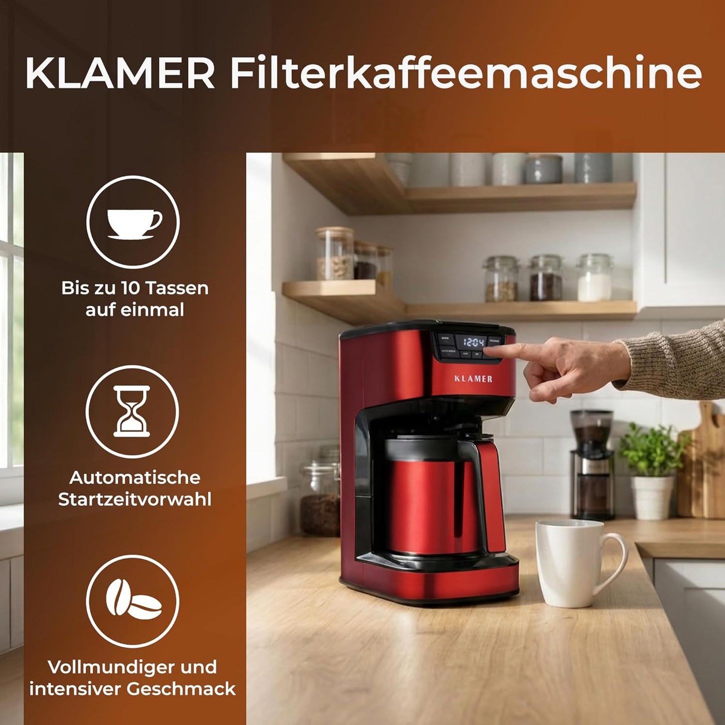 Filterkaffeemaschine mit Thermoskanne, Rot