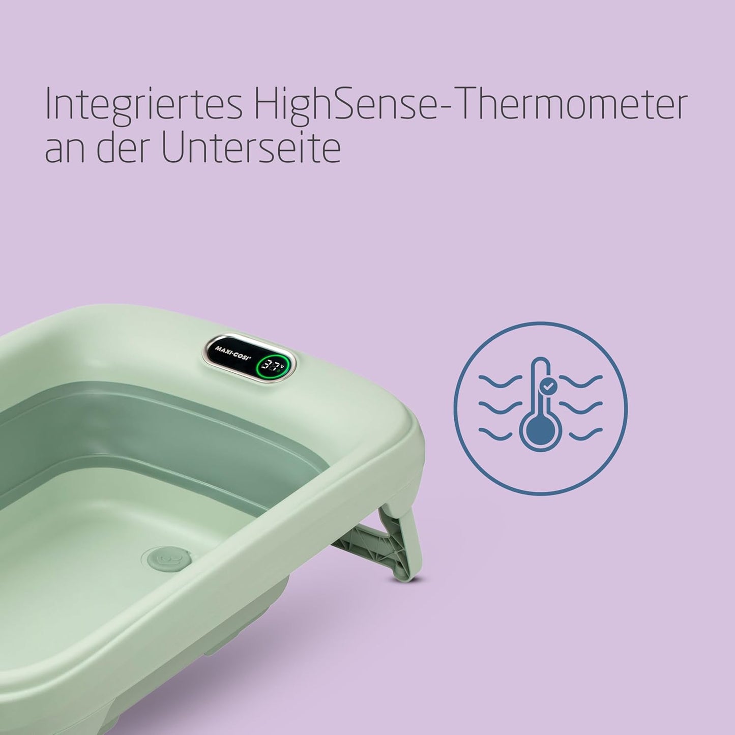 Indigo faltbare Babybadewanne mit Thermometer, Sage Green
