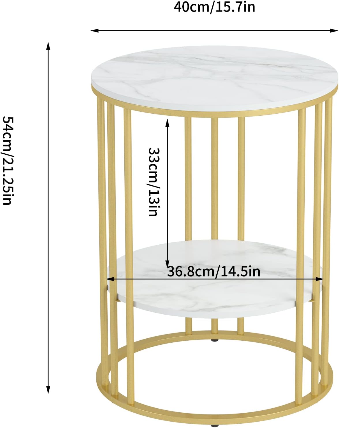 Couchtisch mit 2 Ablagen, rund 40×54cm, Gold