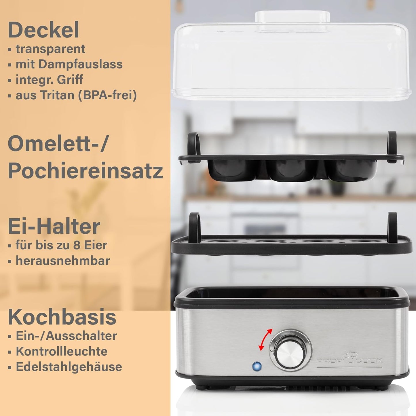 Eierkocher PC-EK 1275 mit Omelett-/Pochier-Funktion
