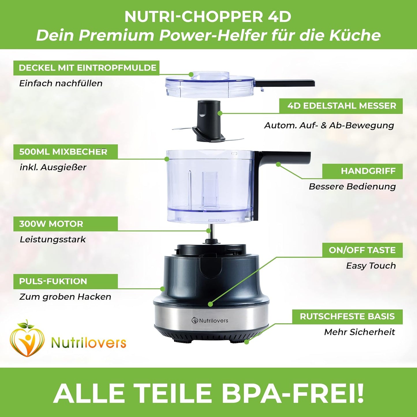 4D Küchen-Zerkleinerer Nutri-Chopper mit Auto-Blade