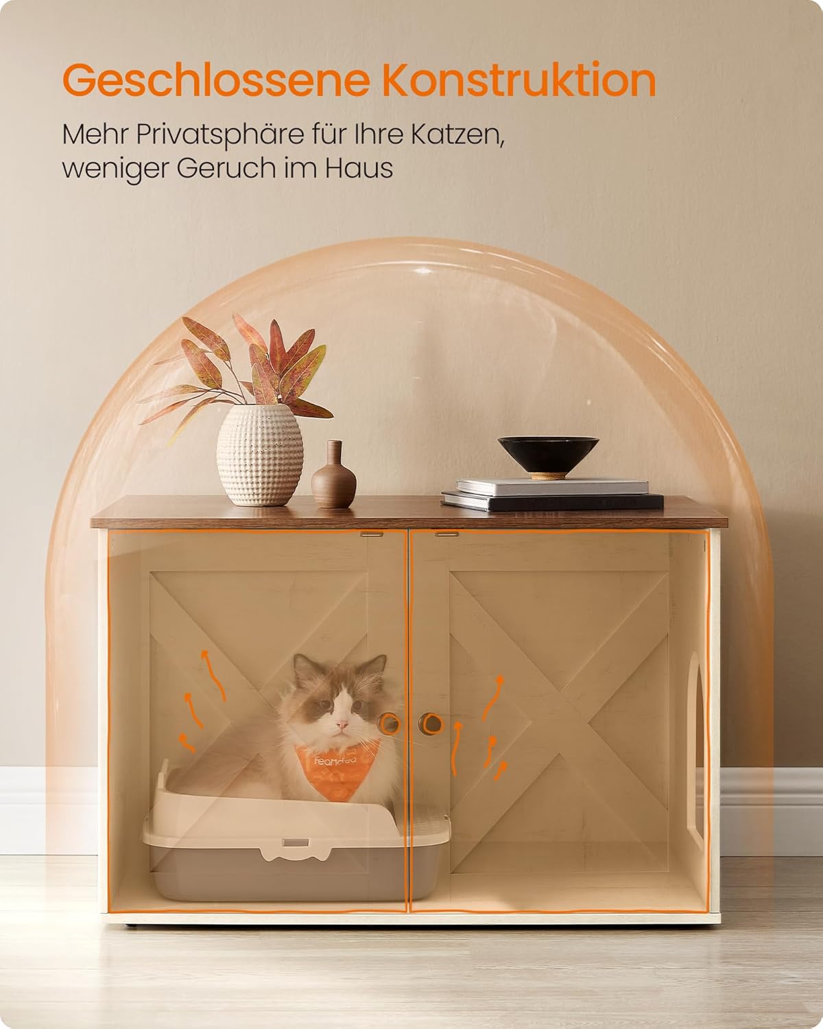 Katzenklo-Schrank PCL022K02, 50T x 70B cm Honigbraun + Vintageweiss