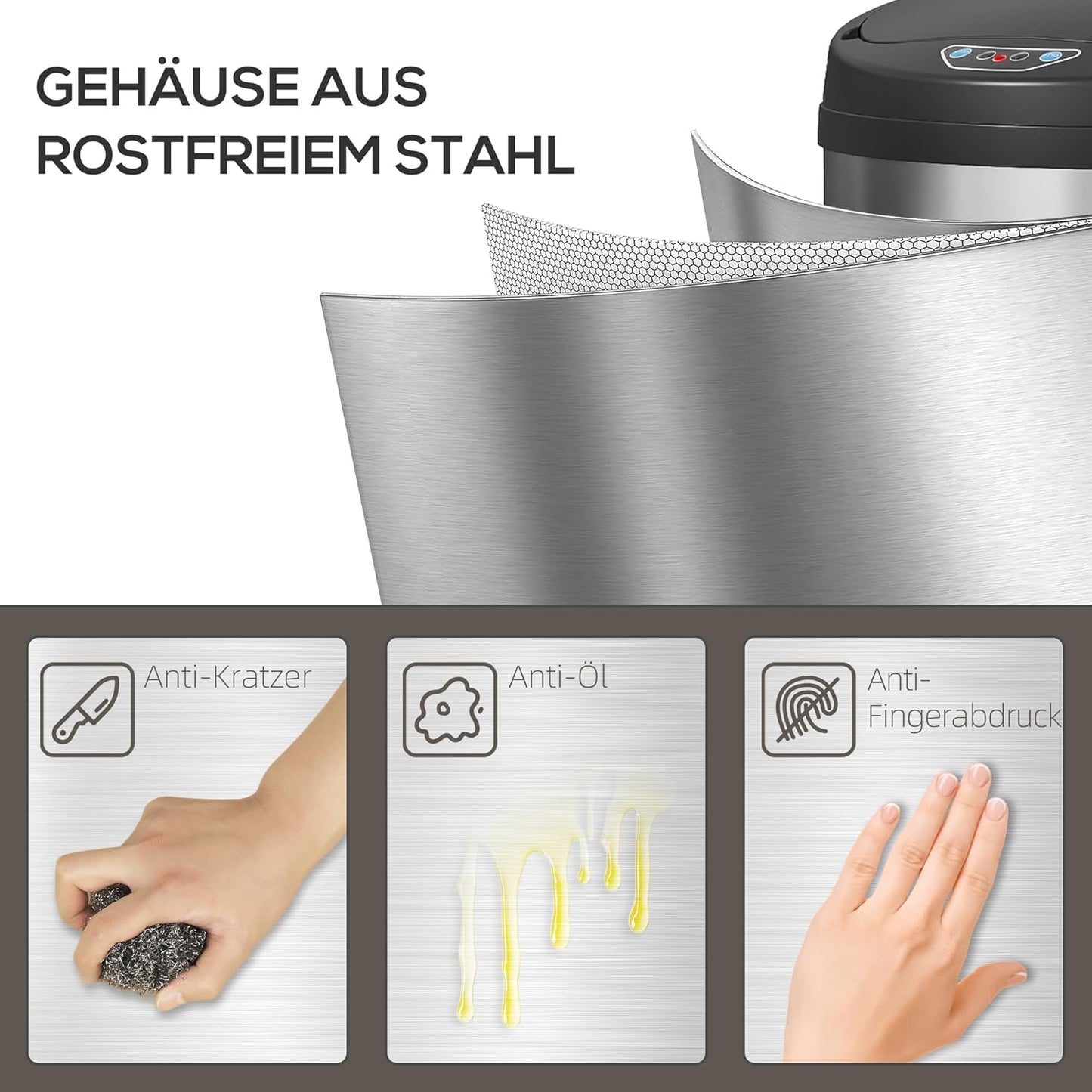 Sensor-Mülleimer, 50 L Silber