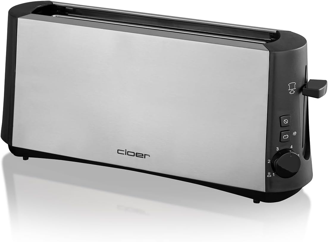 Langschlitztoaster für 2 Scheiben, Edelstahlgehäuse 2 Scheiben Langschlitz Single