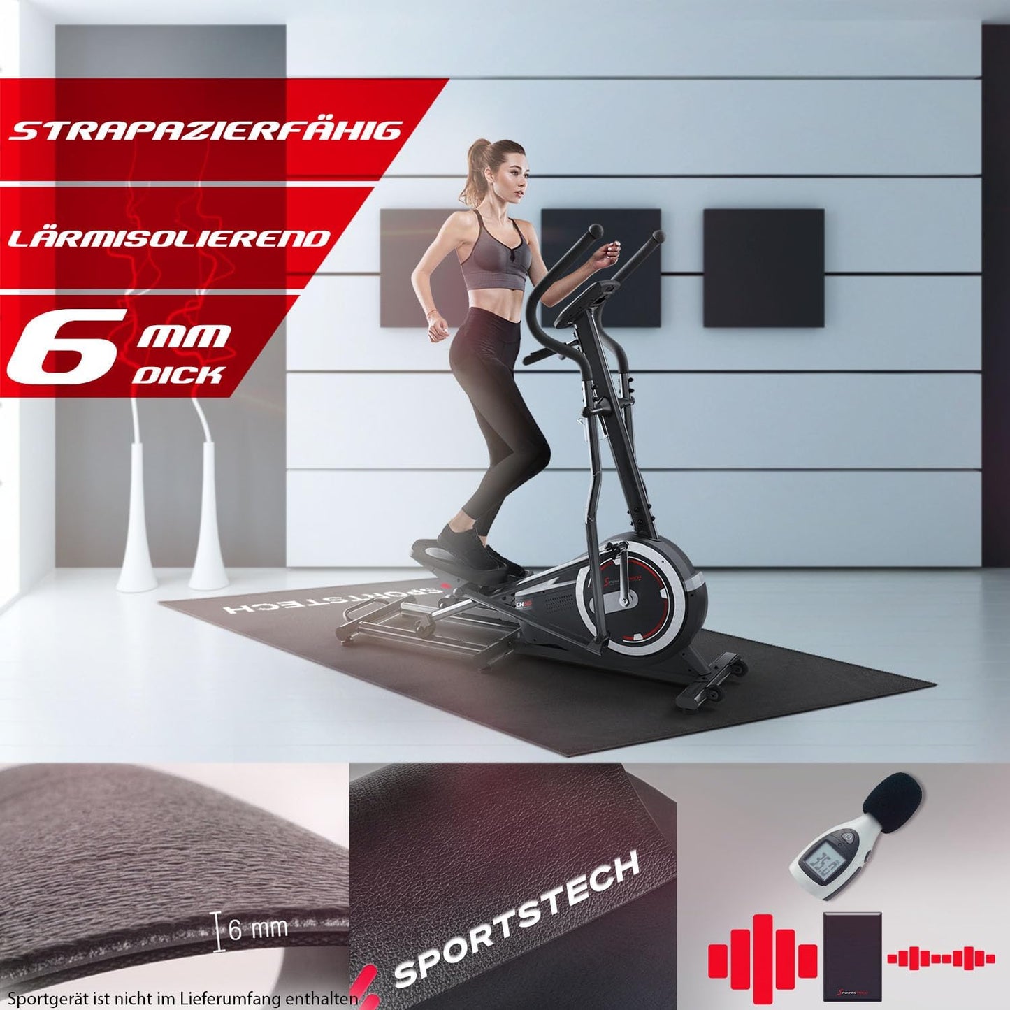 Bodenschutzmatte für Fitnessgeräte, 220L x 100B x 0.6D cm