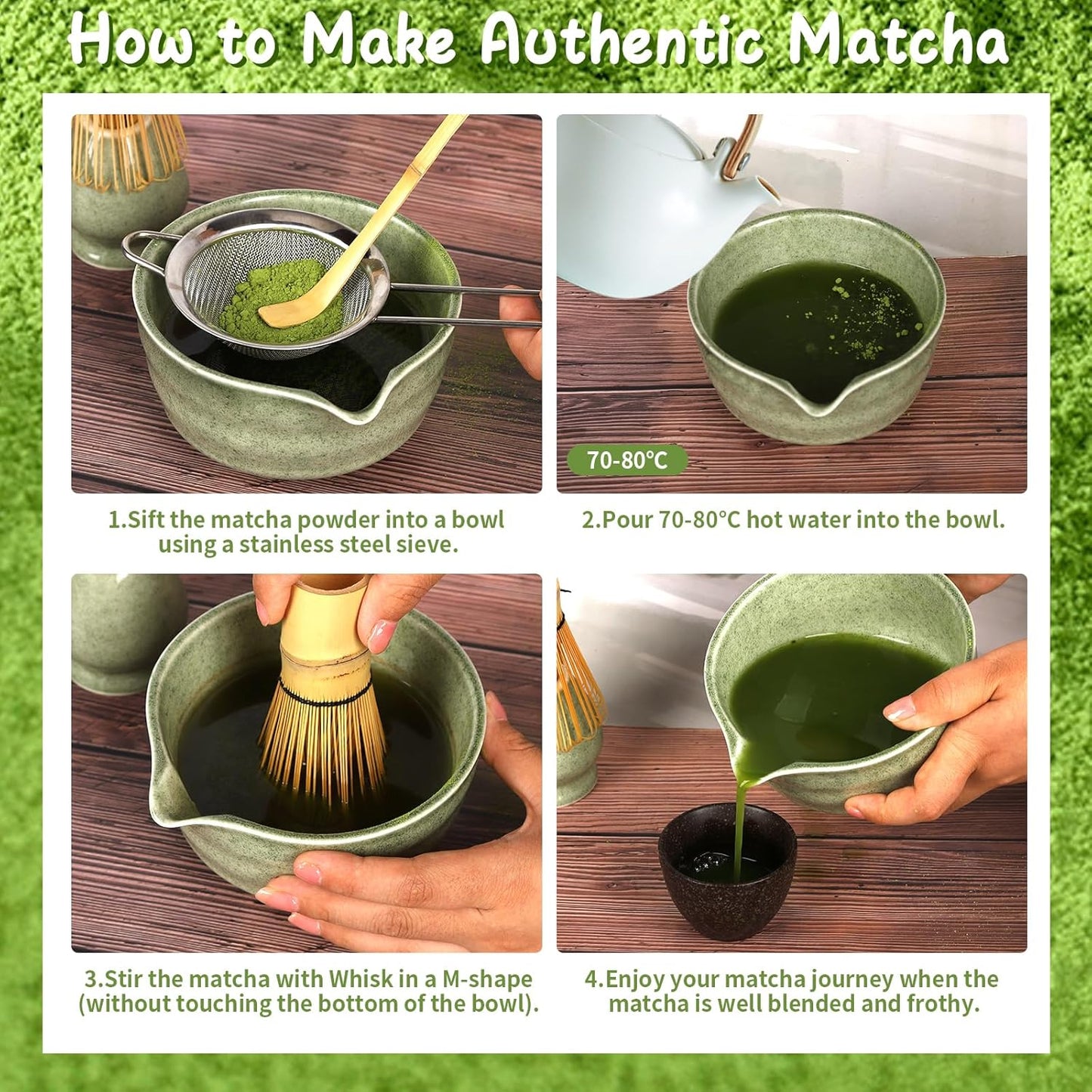 6-teiliges Matcha-Tee-Set, Grün Pflaume
