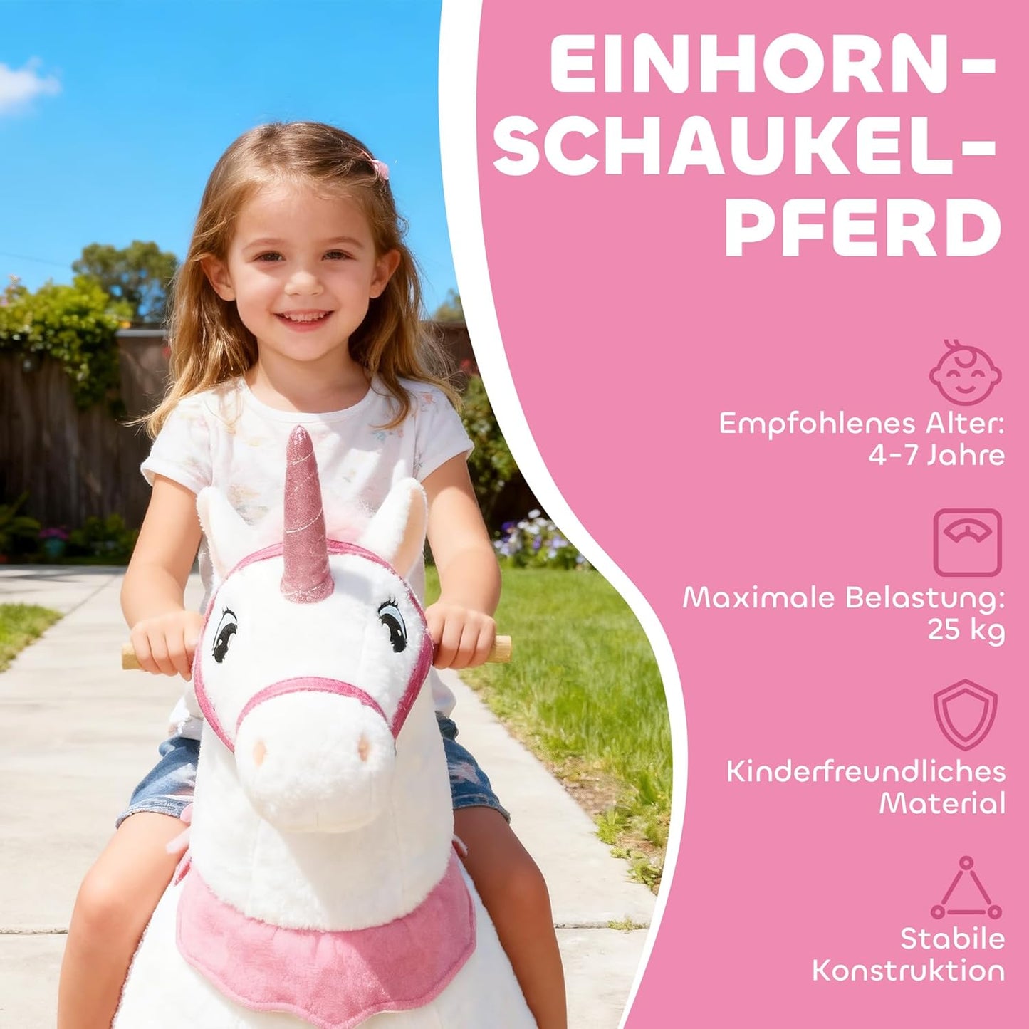 Reitpferd auf Rollen im Einhorn-Design für Kinder