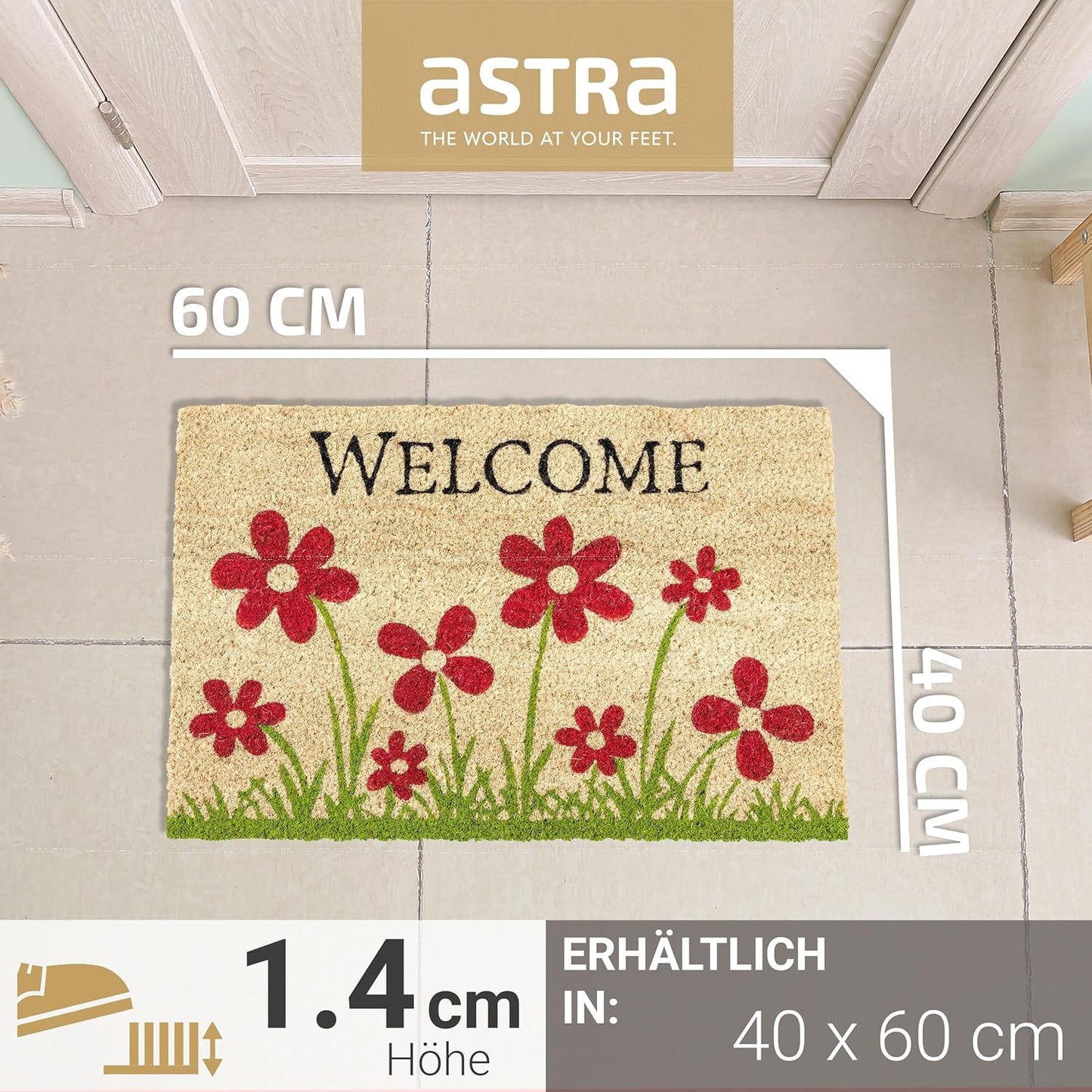 Rutschfeste Fussmatte Blumenwiese, 40 x 60 cm (Rechteckig) Blumenwiese Natur