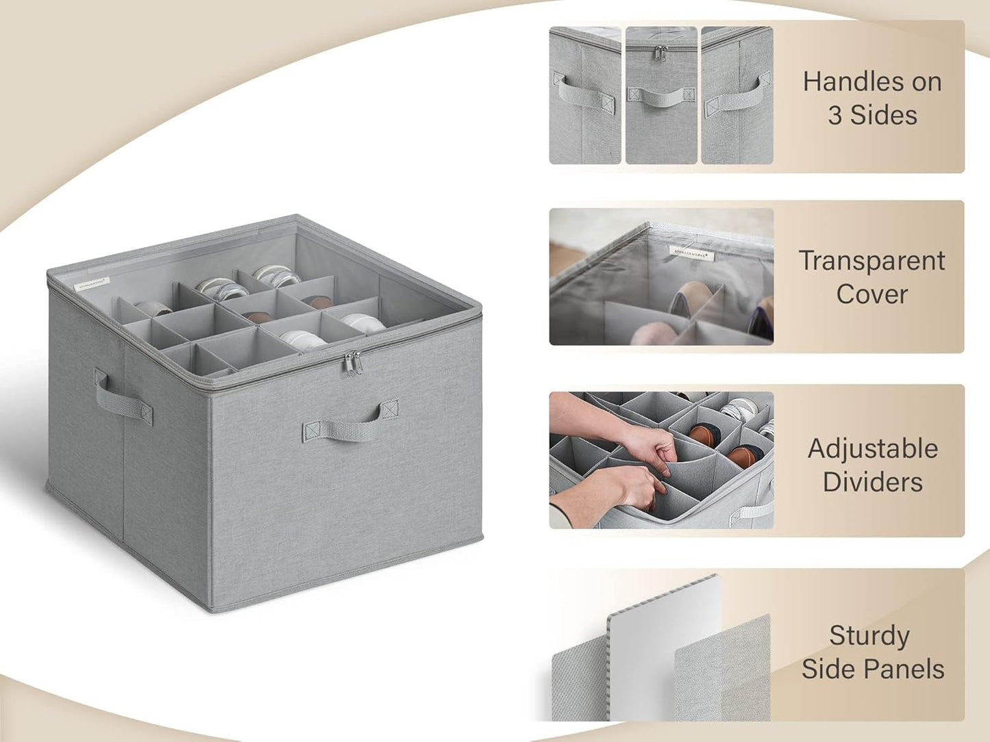 Schuhaufbewahrungsbox mit verstellbaren Trennwänden, Grau Grau 43 x 43 x 32 cm