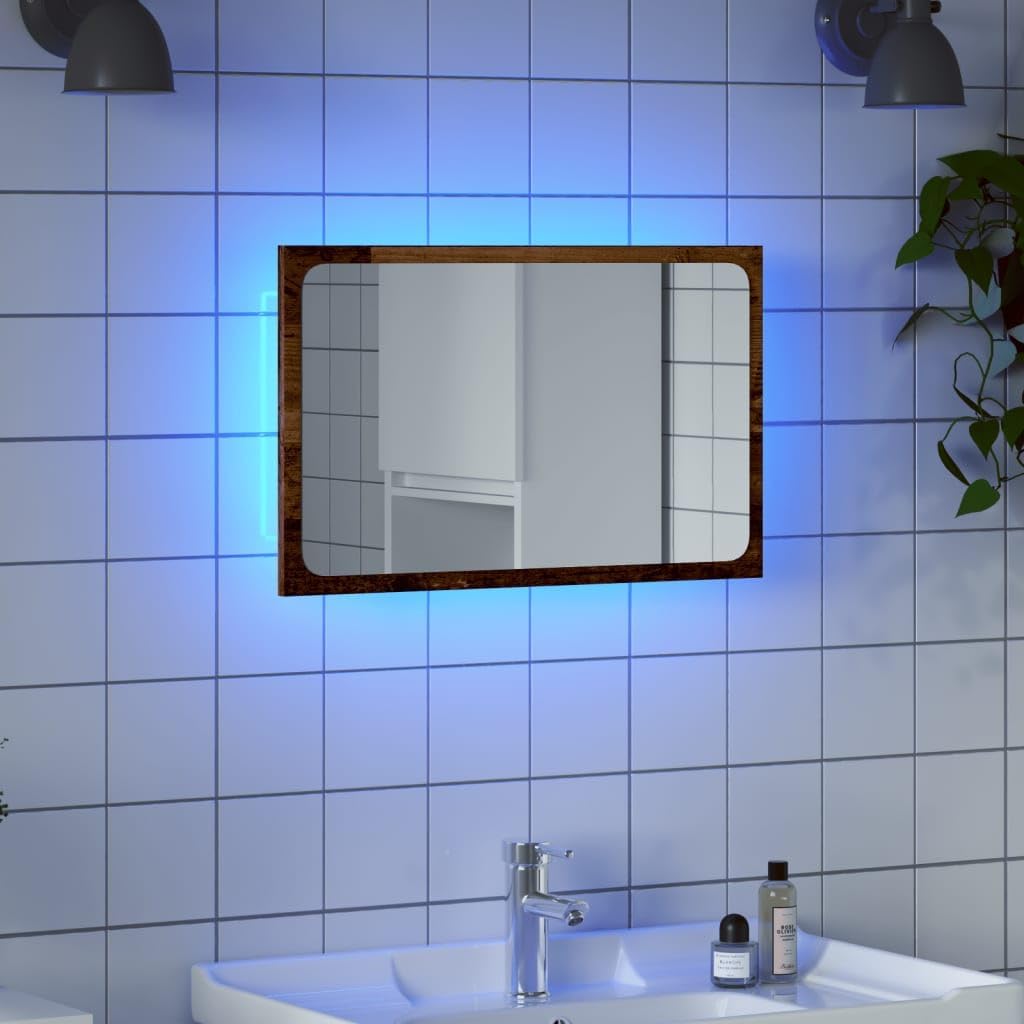 Badspiegel mit LED-Leuchten, Wandmontage 60x38 cm, Altholz