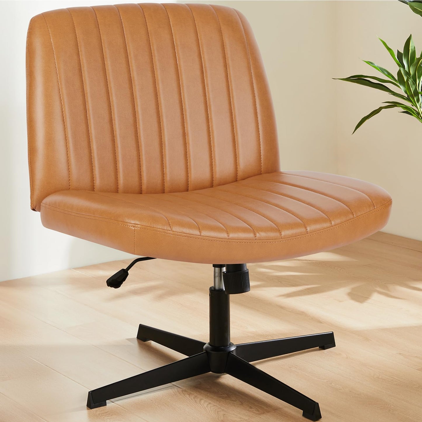 Höhenverstellbarer Bürostuhl ohne Armlehnen, Braun PU-Leder