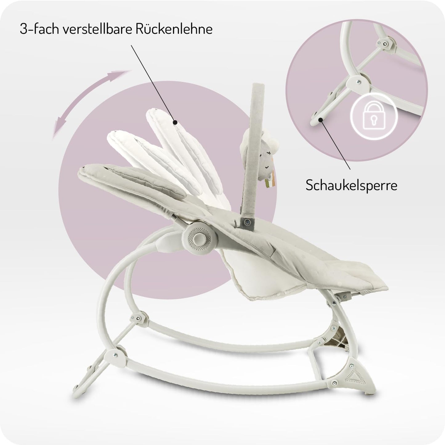 Babywippe Lapis mit Vibrations- und Musikfunktionen, Hellgrau