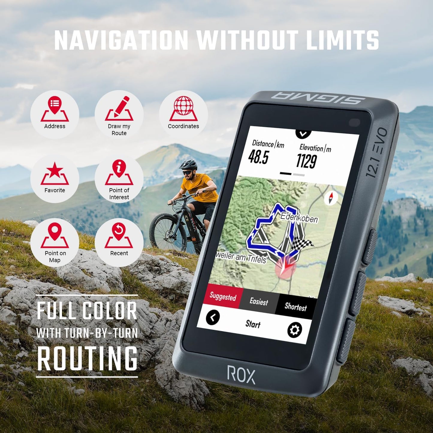 ROX 12.1 Evo Fahrradcomputer GPS mit 150 Funktionen Kabellos, Grau Basic Set