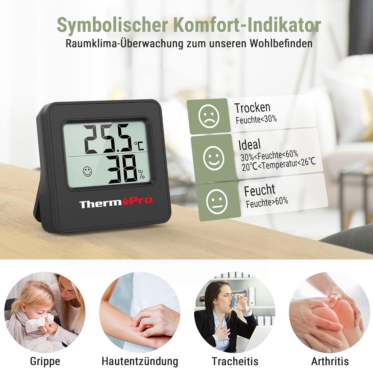 TP157 Mini Thermo-Hygrometer (3er-Set), Klassisch 3 Stück
