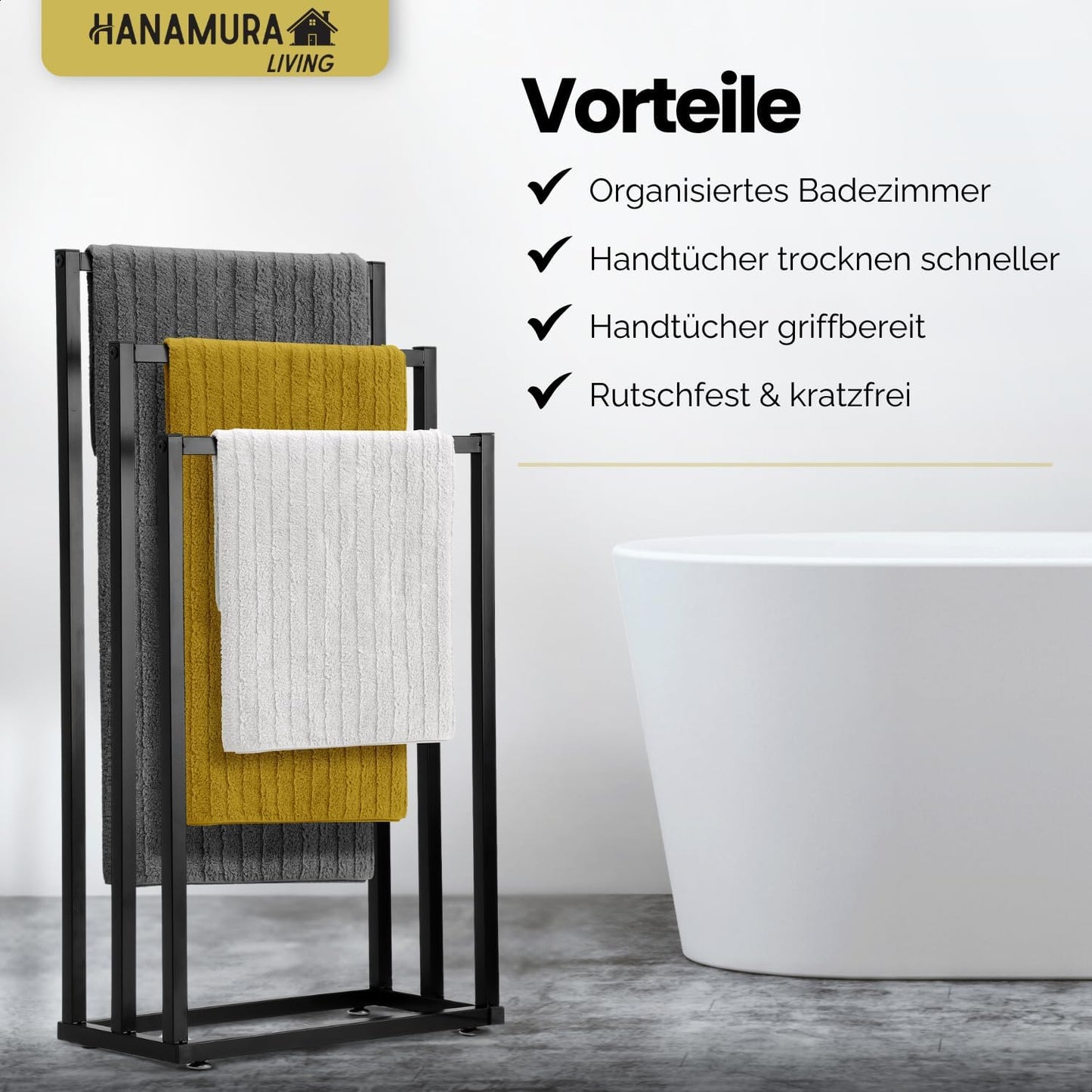 Handtuchständer mit 3 Stangen, rutschfest