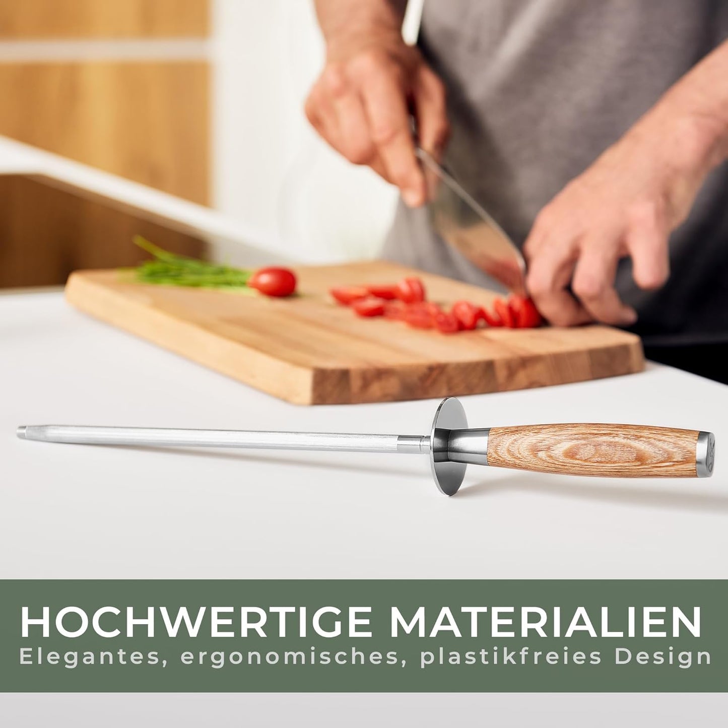 Premium Wetzstahl mit Holzgriff, Wetzstahl Edelstahl
