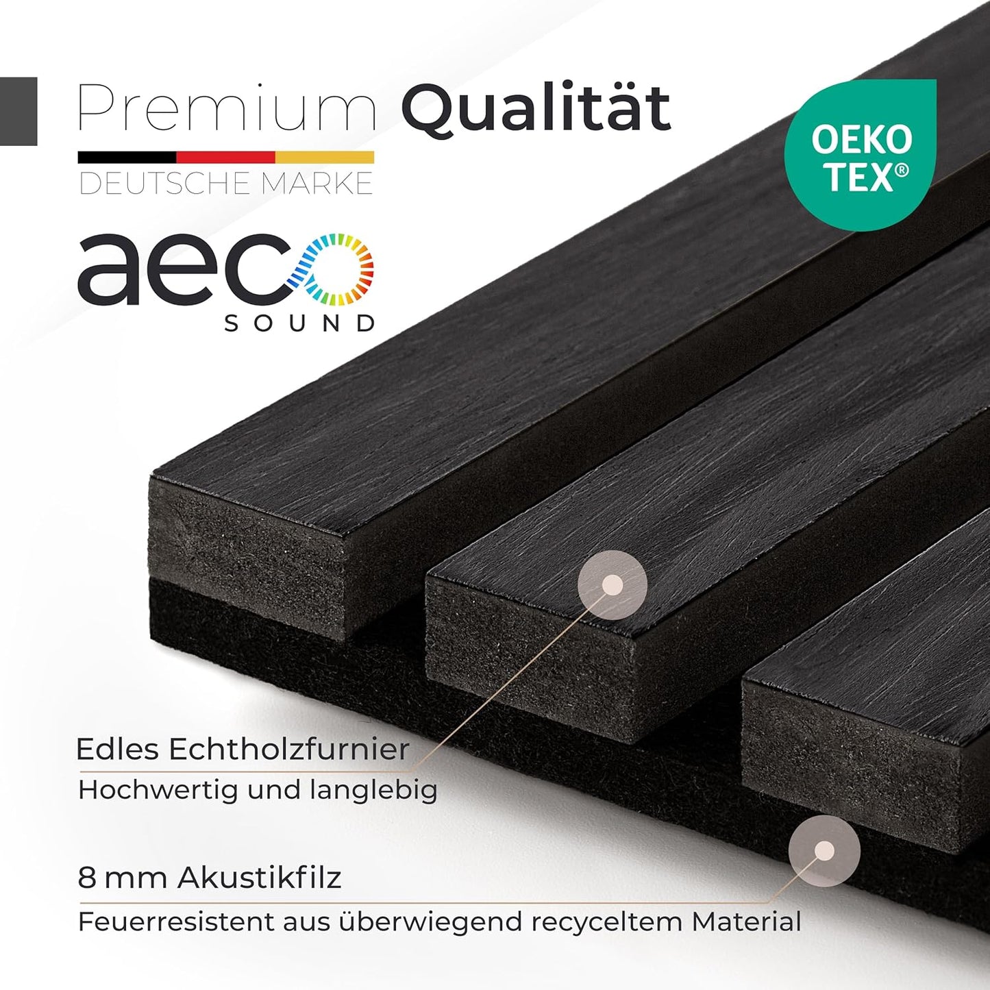 2 Stück 3D Akustik-Wandpaneele (120x60cm), 2 Stück / Techwood auf schwarzem Akustikfilz, 120x60cm
