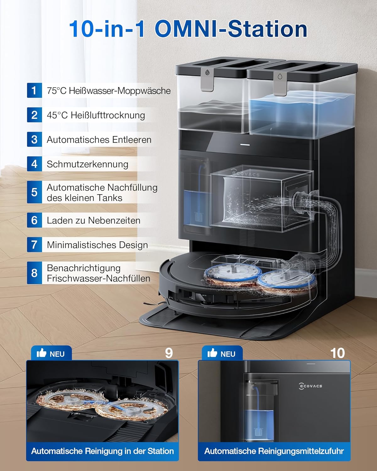 Deebot T50 Pro Saugroboter mit Wischfunktion, T50 PRO Gen2 Schwarz