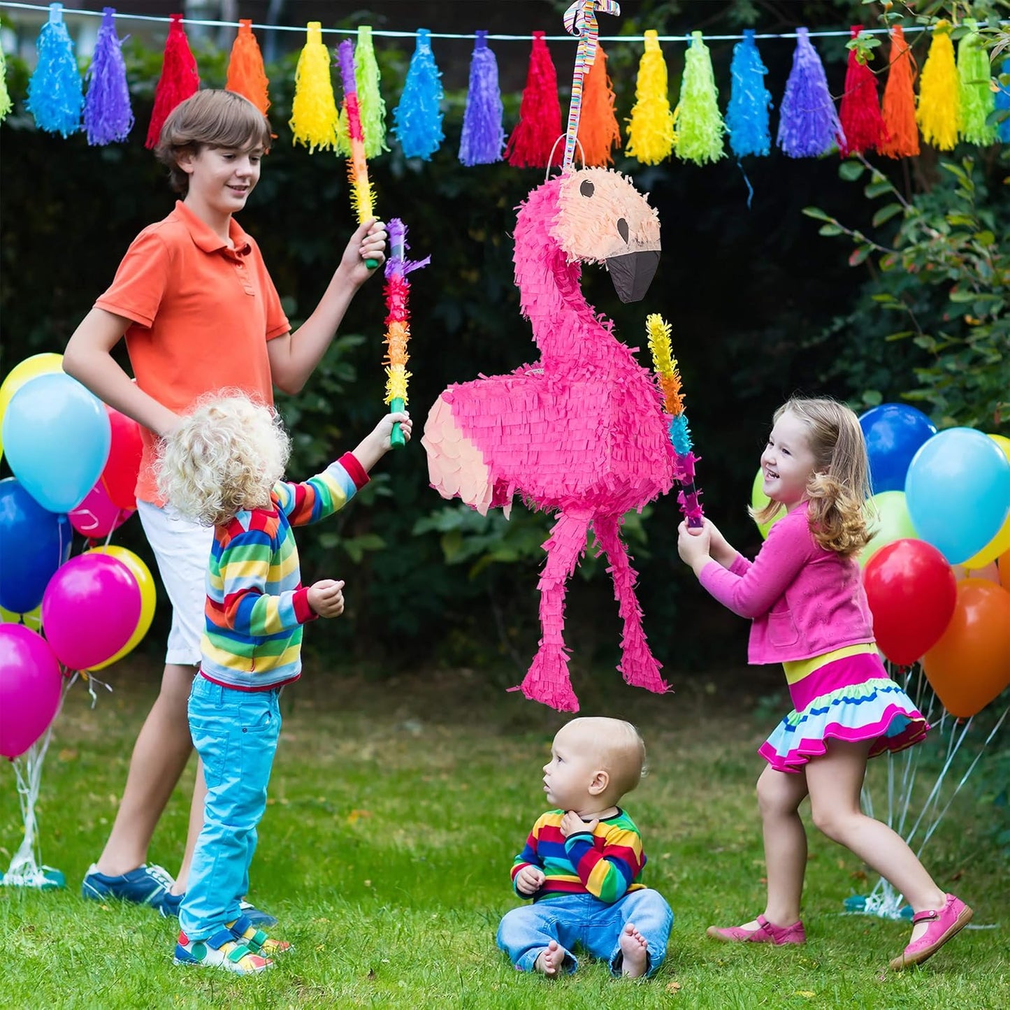 4-teiliges Flamingo-Pinata-Set, Pinata-Set XXL