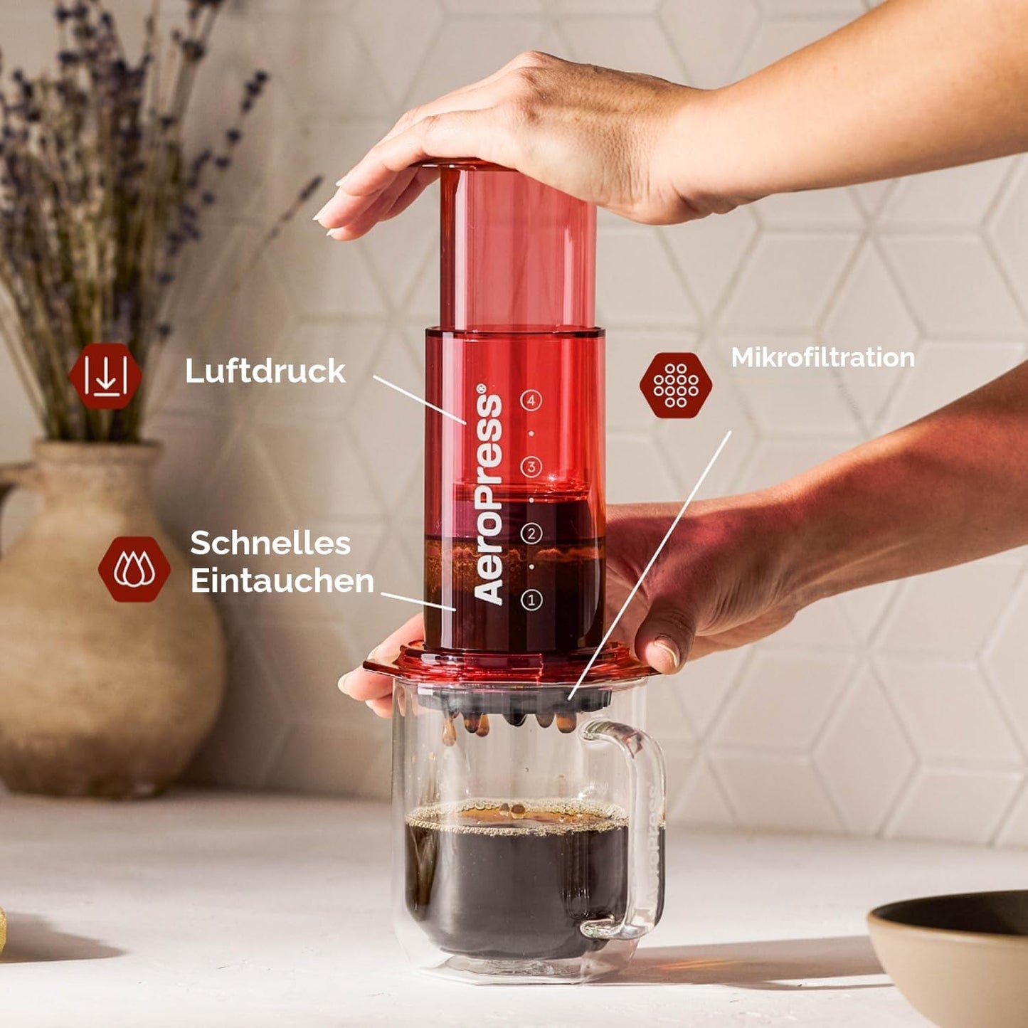 Coffee Maker, Clear Red, Rot Standard