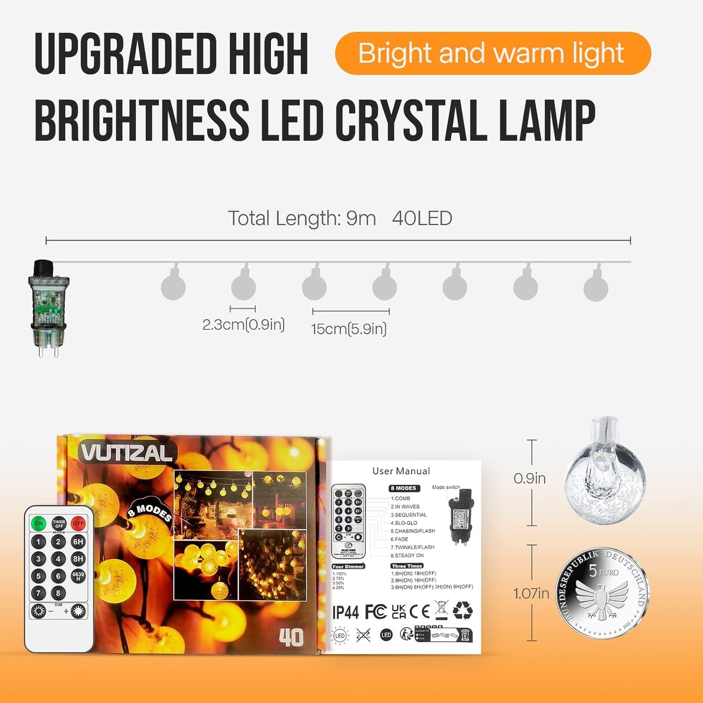 LED Kugel-Lichterkette, 9m(40 Led)