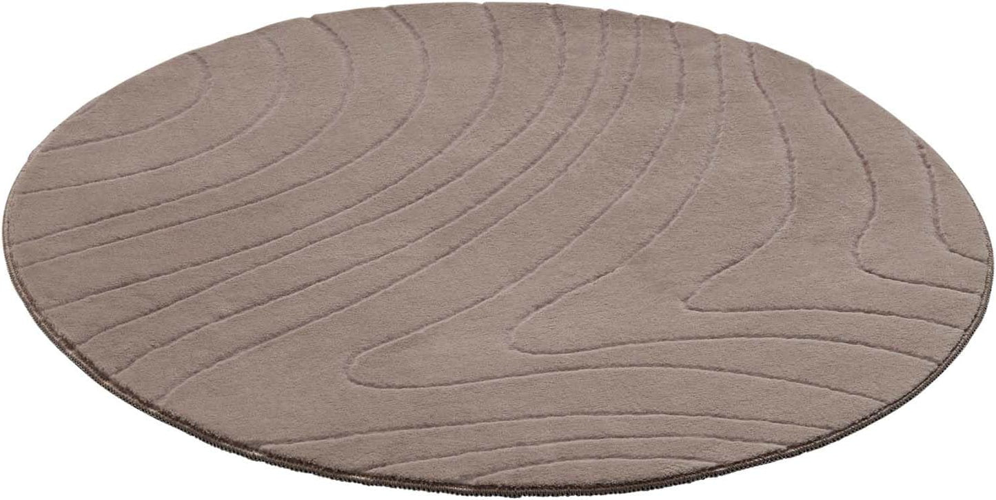 Runder Badematte, rutschfest, Taupe Abstrakte Wellen 120 cm (Rund)