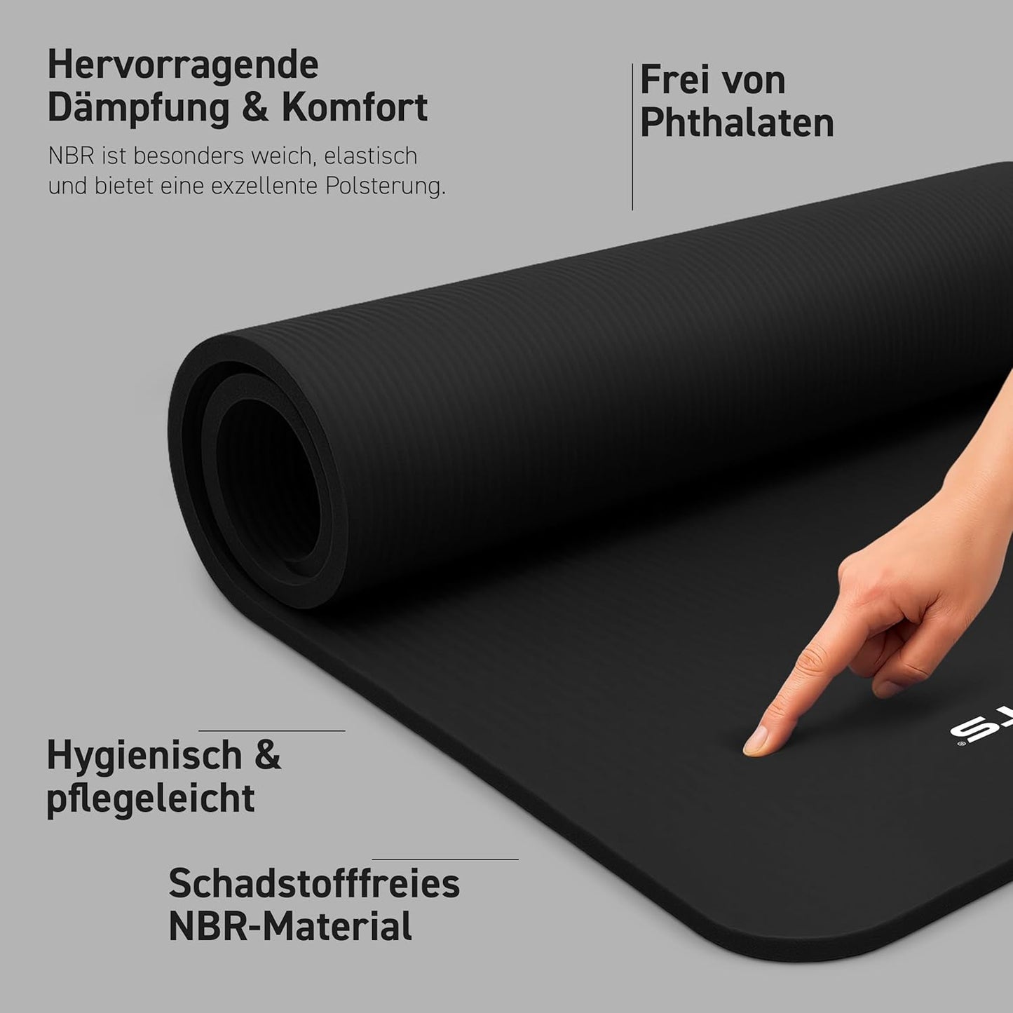 Gymnastikmatte Premium, Schwarz - Matt 190 x 60 x 1,5 cm