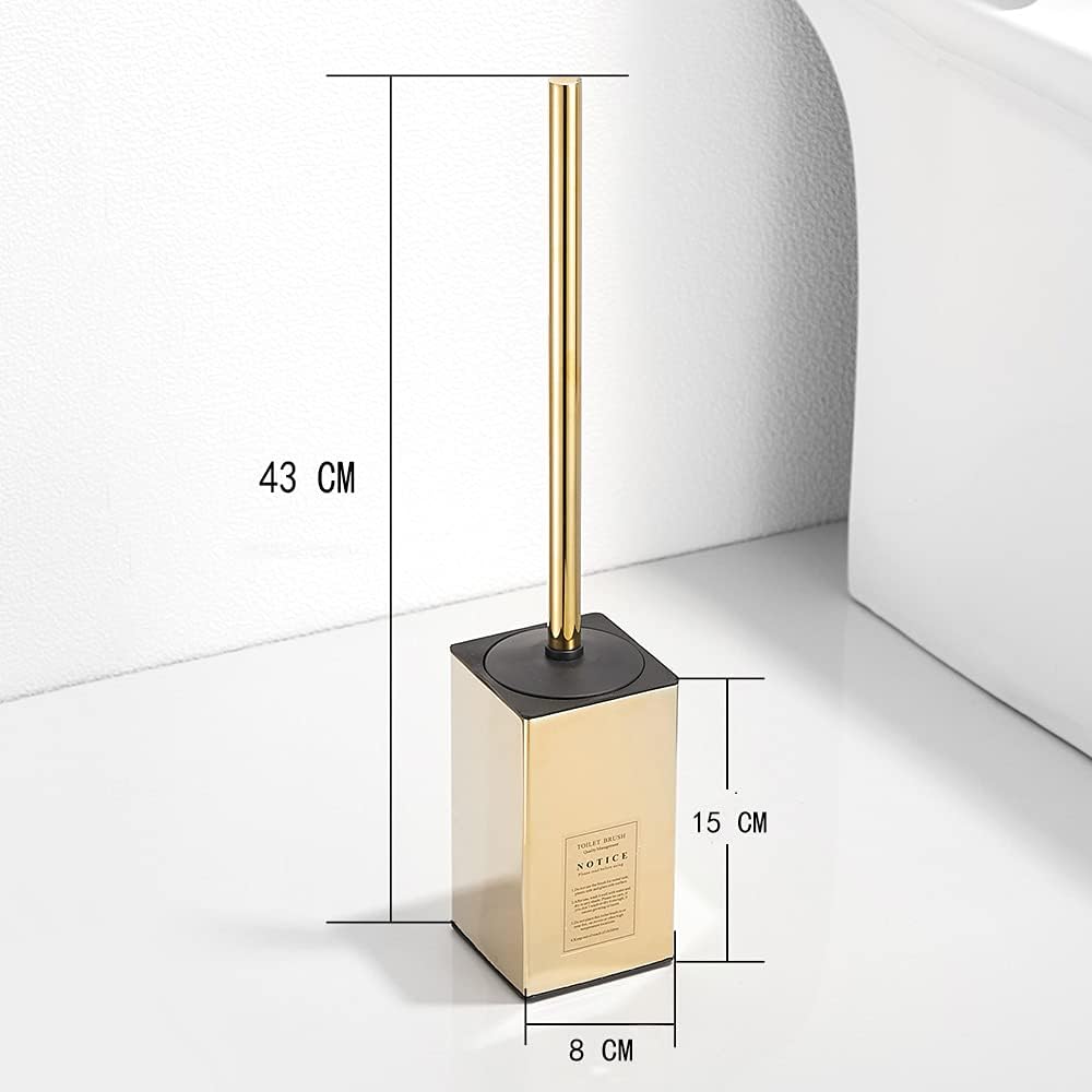 Toilettenbürste mit Halterung, Quadratischer Stand Toilettenbürste Edelstahl Gold