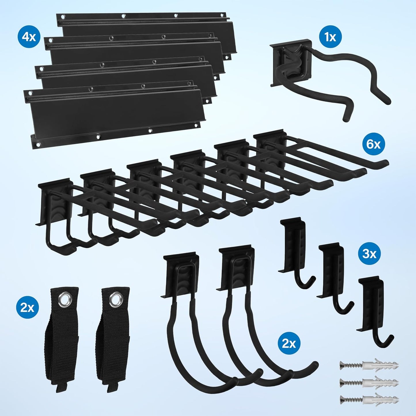 Werkzeug-Wandhalterung mit 12 Haken & 4 Schienen, 4 Paneele, 12 Haken