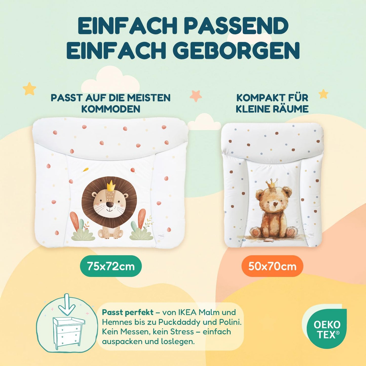 Weiche Wickelauflage, 70x50 cm (1er Pack) Bär auf dem Mond