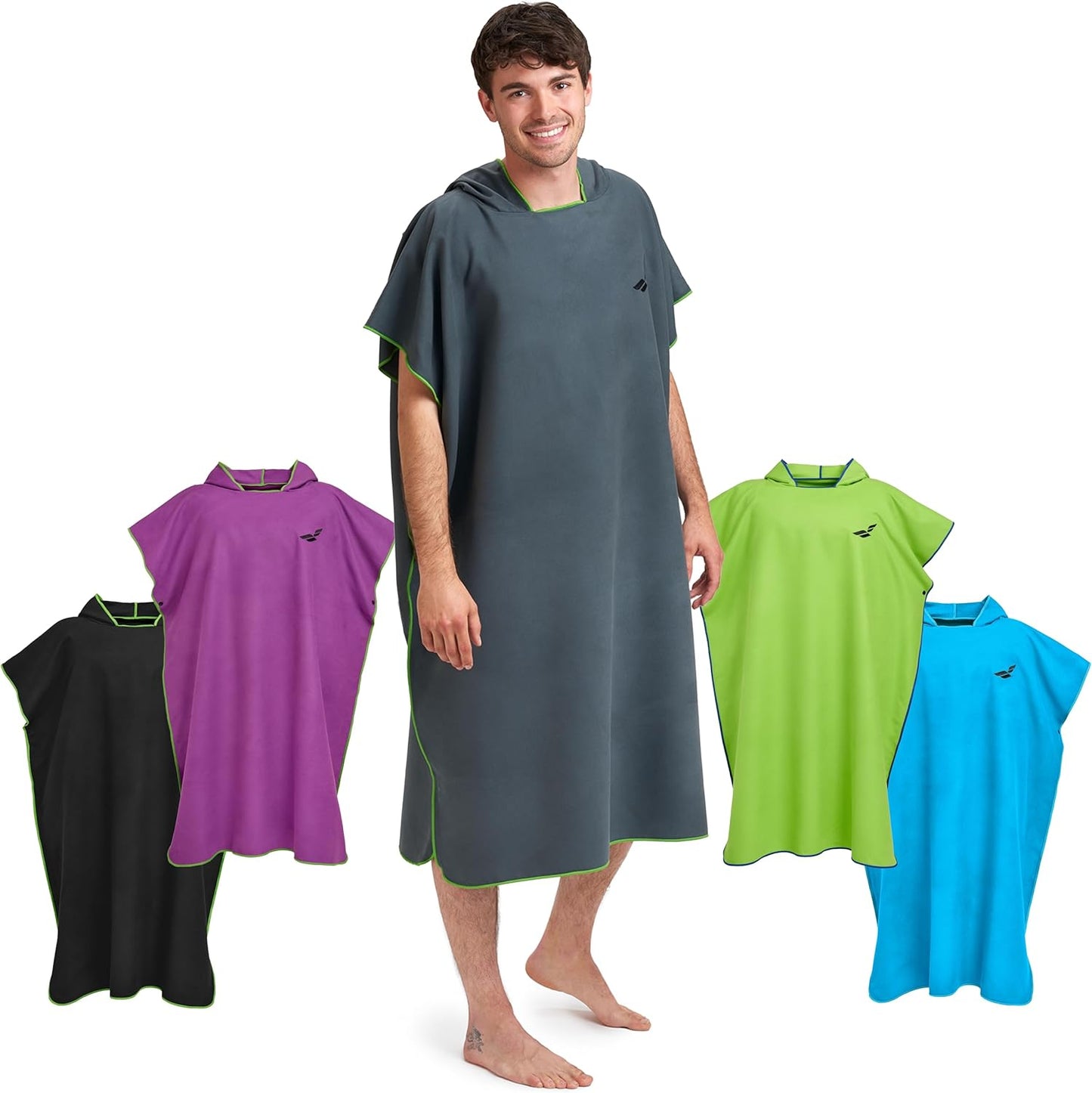 Badeponcho mit Kapuze, schnelltrocknend, 01-Medium 13 - Dunkelgrau - Grün