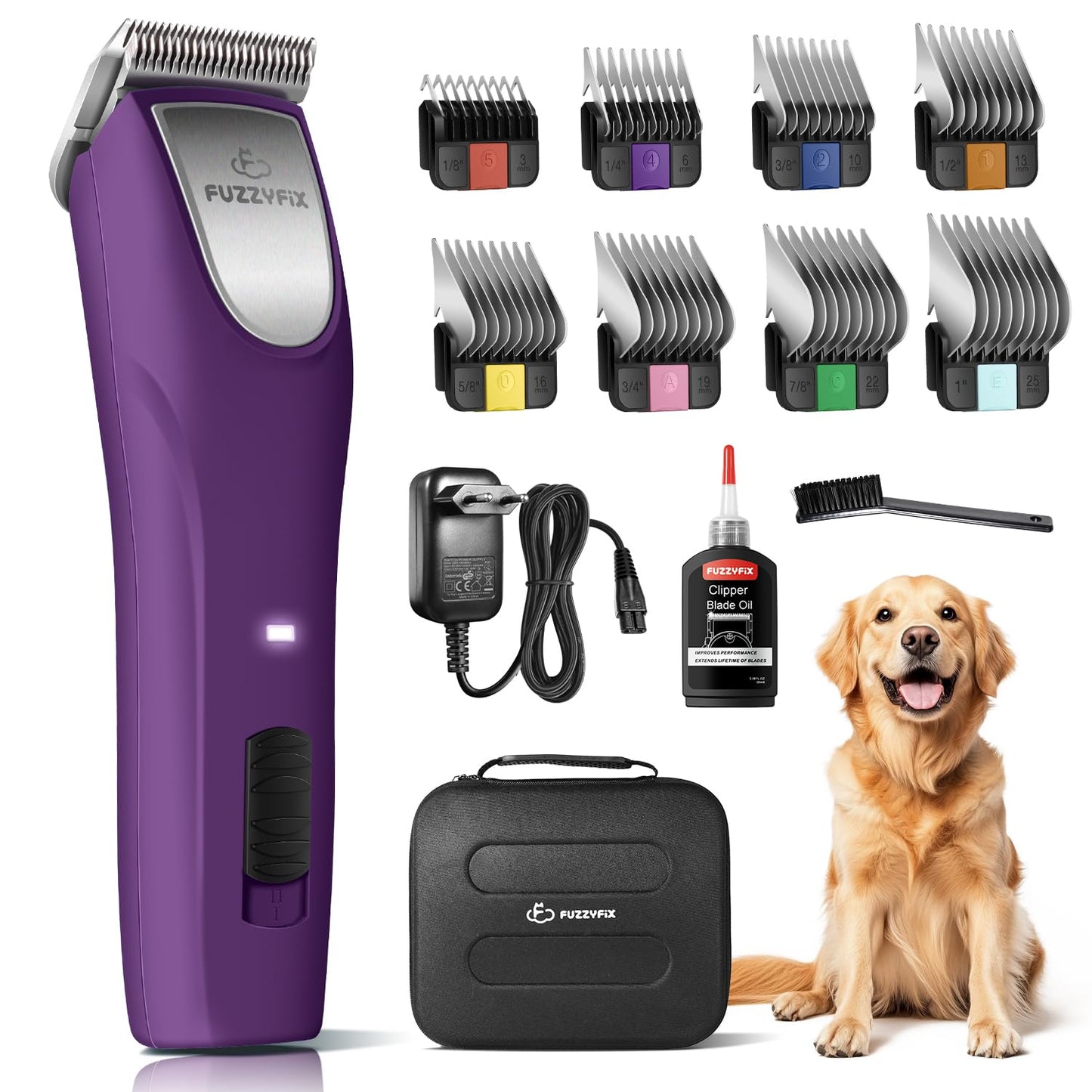 Hundeschermaschine Profi mit Aufsteckkämmen, Lila mit Metall-aufsteckkämme