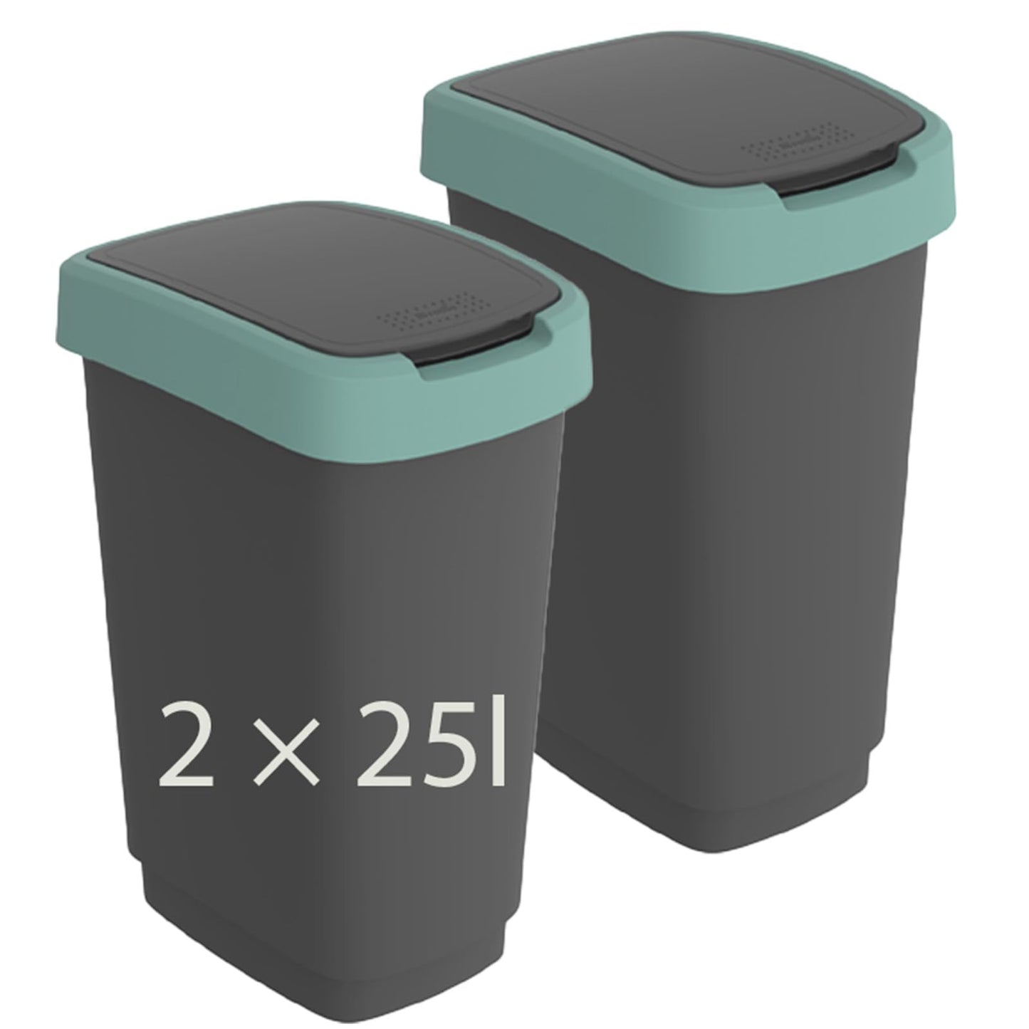 2er-Set Mülleimer mit Deckel, grün/anthrazit 2x25l