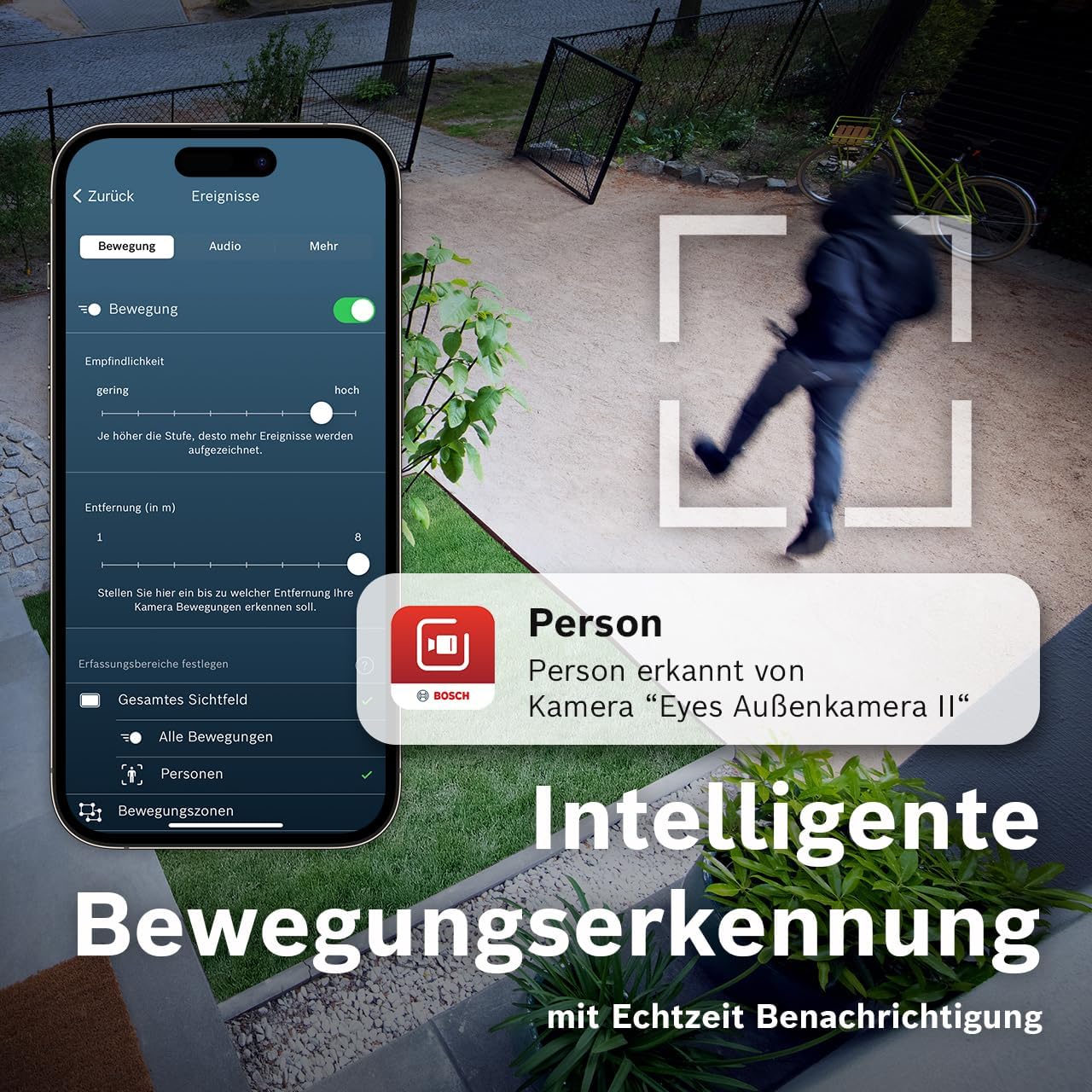 Bewegungsmelder-Kamera mit 1080p, Sirene, Alexa-Kompatibilität und Designleuchte, Aussenkamera II Anthrazit