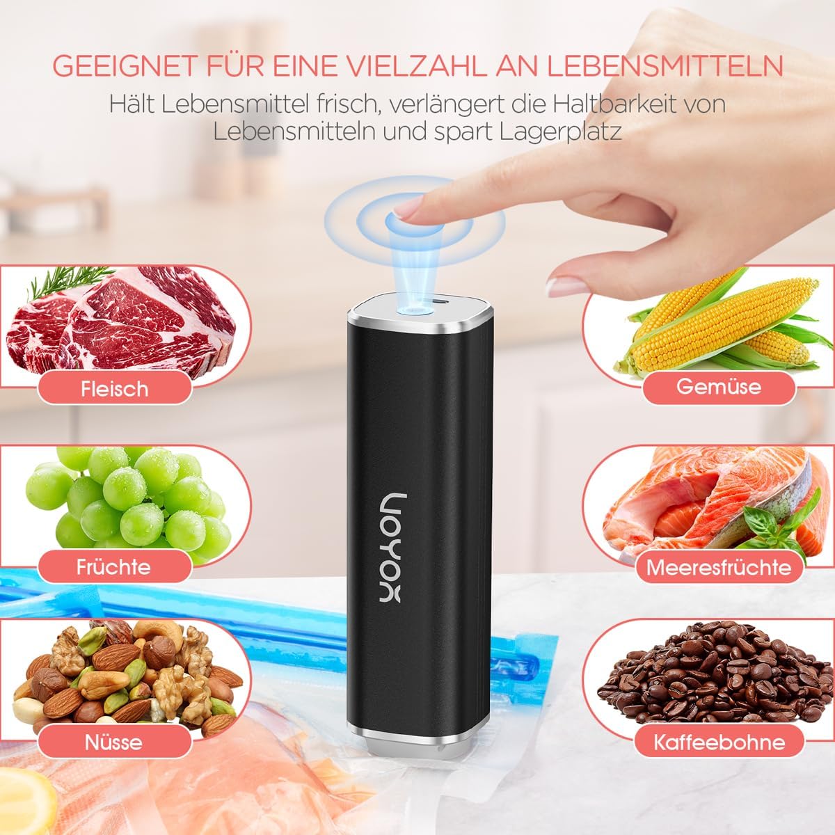 VS210 Handvakuumierer Set mit 5 Vakuumbeuteln, 1 Pumpe+5 Säcke