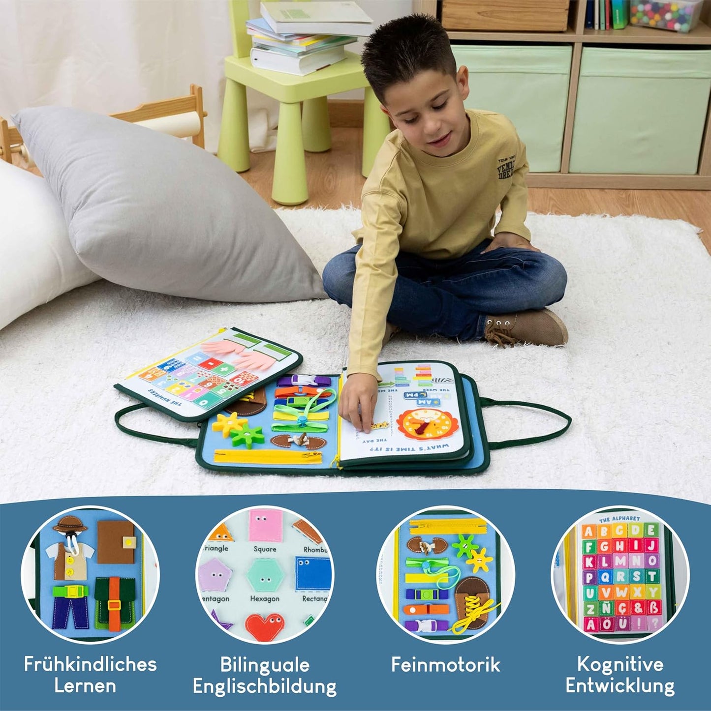 Montessori Busy Board aus Filz für Kinder, Dschungel