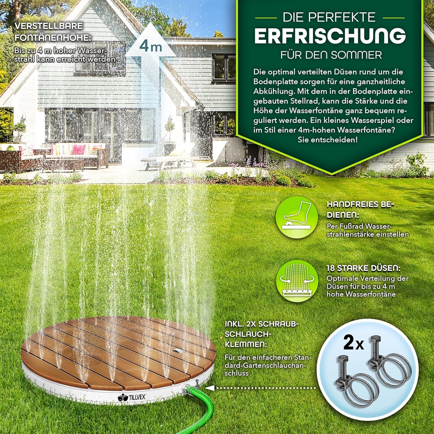 Gartendusche Outdoor mit Fussrad und Fontänenhöhe bis 4 m, Braun - Rund
