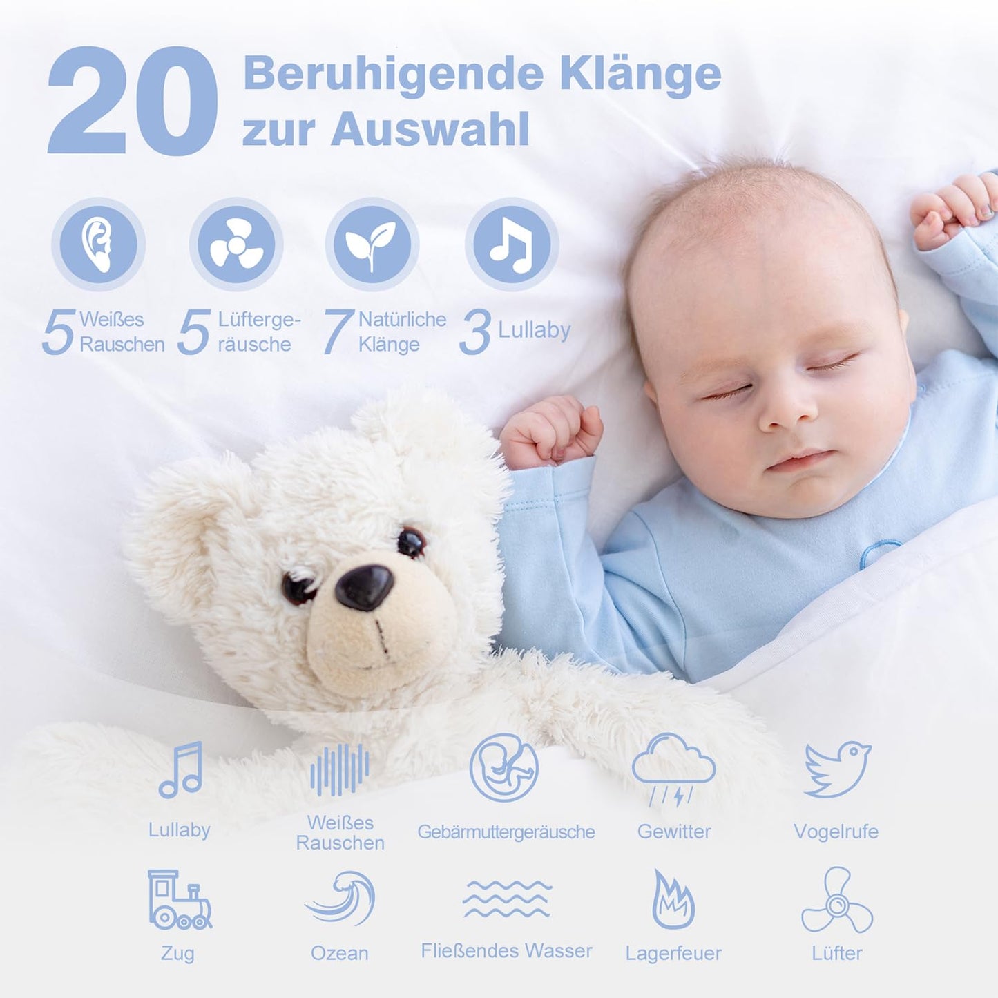 Tragbare White Noise Maschine für Babys, Weiß
