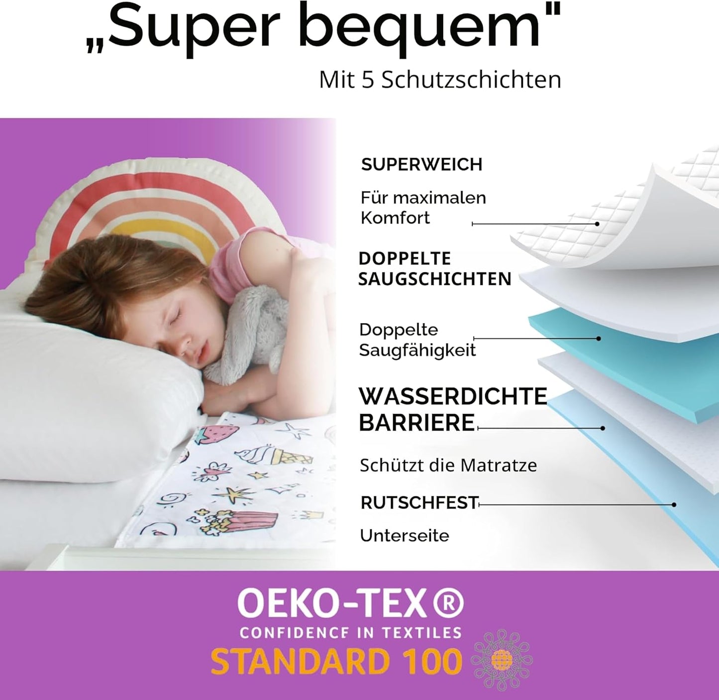 Wasserdichte Bettunterlage für Kinder (2er-Pack), Einhorn - Klein (Bis 90cm Breite) 2er-Pack