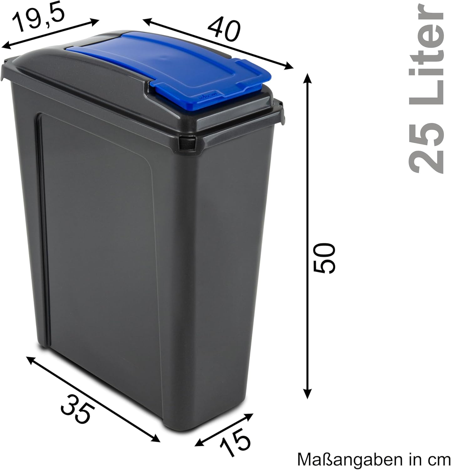 3x Mülleimer mit Deckeln und Griffmulden, Gelb-grün-blau 25 Liter
