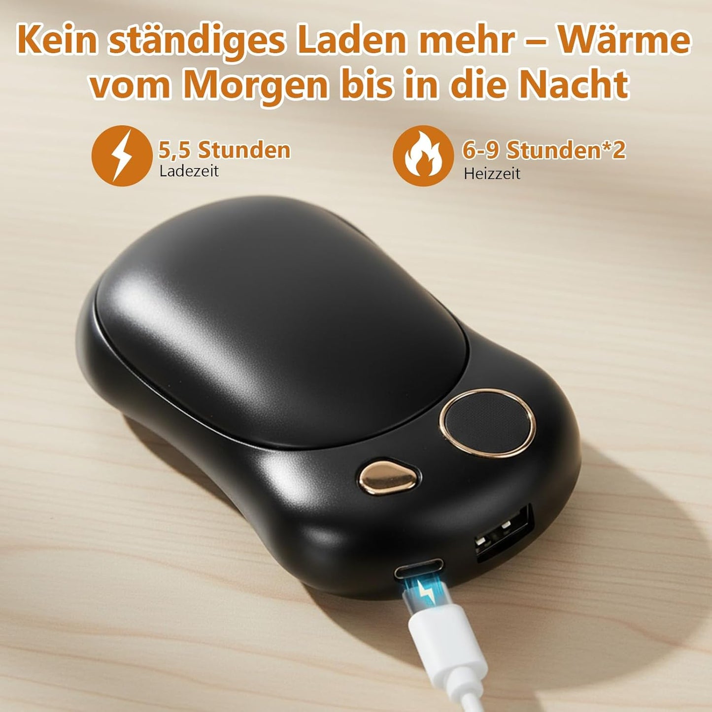 Elektrische Handwärmer, 2er Set, wiederaufladbar, S Schwarz