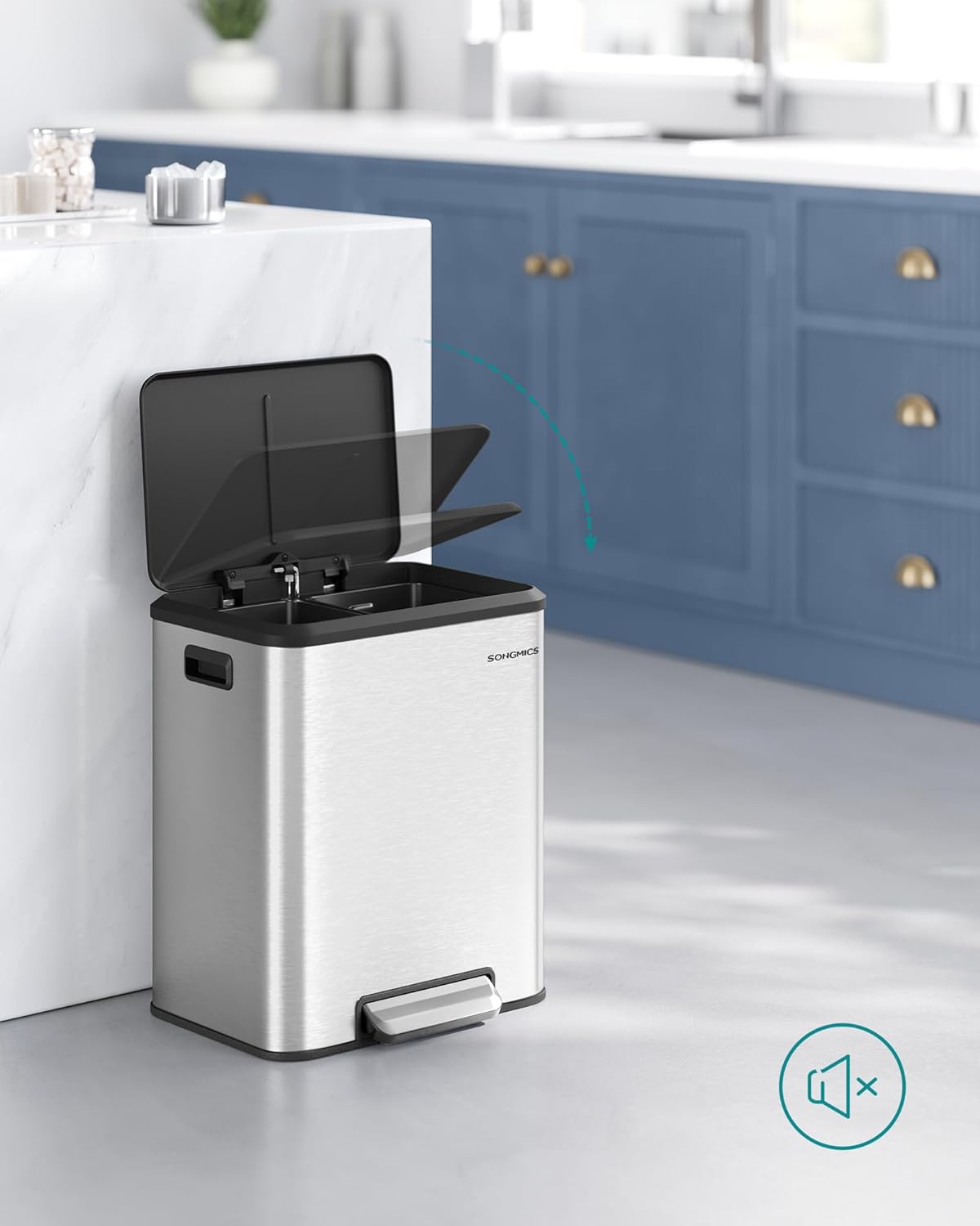 LTB544E01 Mülltrennsystem mit Softclose-Deckel (2 x 15 L), metallicsilber