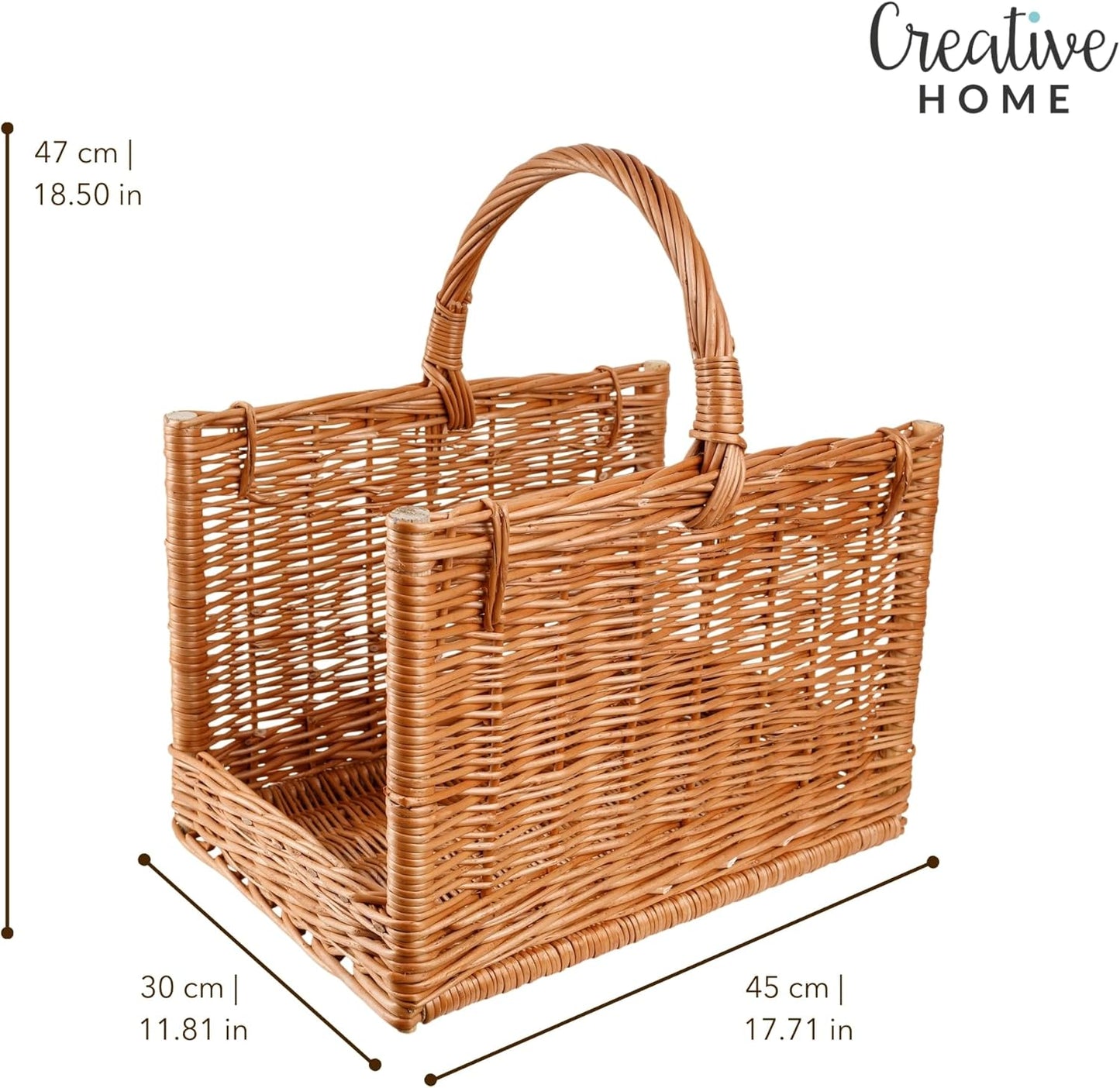 Grosser Kaminkorb aus Rattan, ohne Jute 45 x 30 x 47 cm Braun