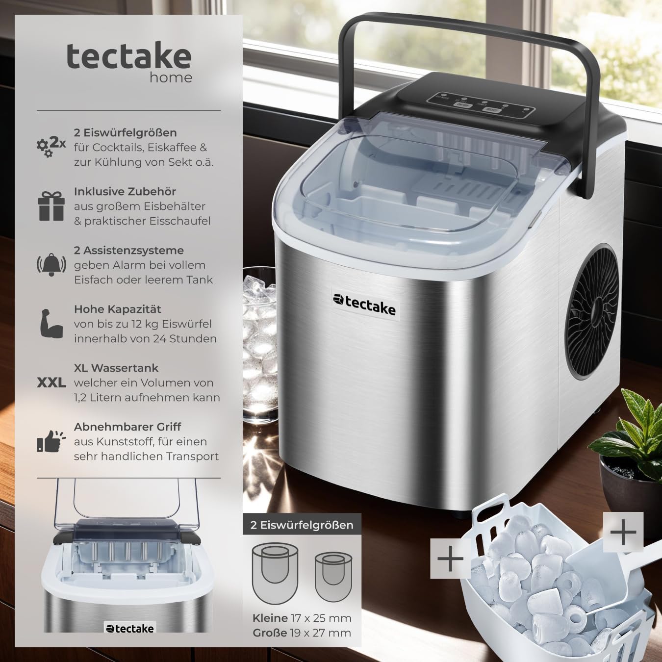 Eiswürfelmaschine Arctic, Wassertank 1,2 L - 12 kg in 24 h Silber