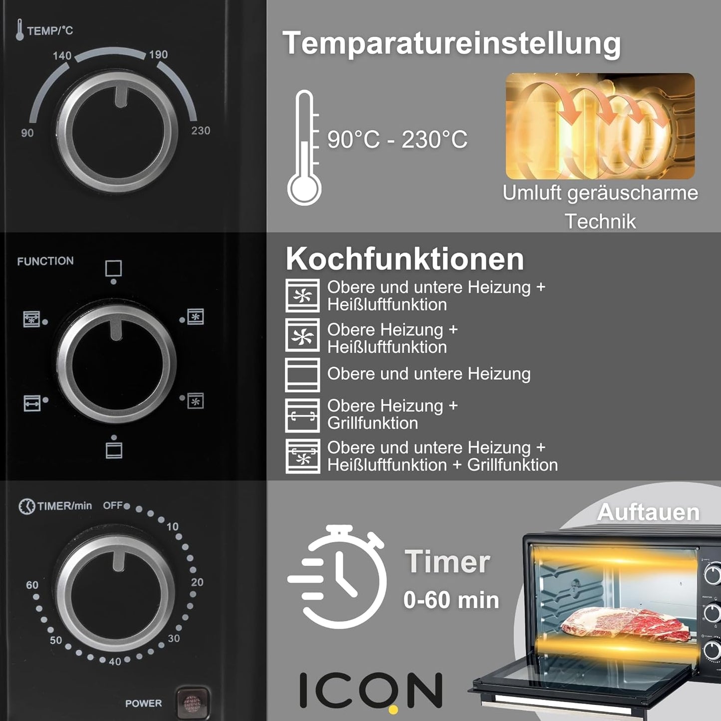 Minibackofen mit Umluft & Timer, 50 Lt mit Analog