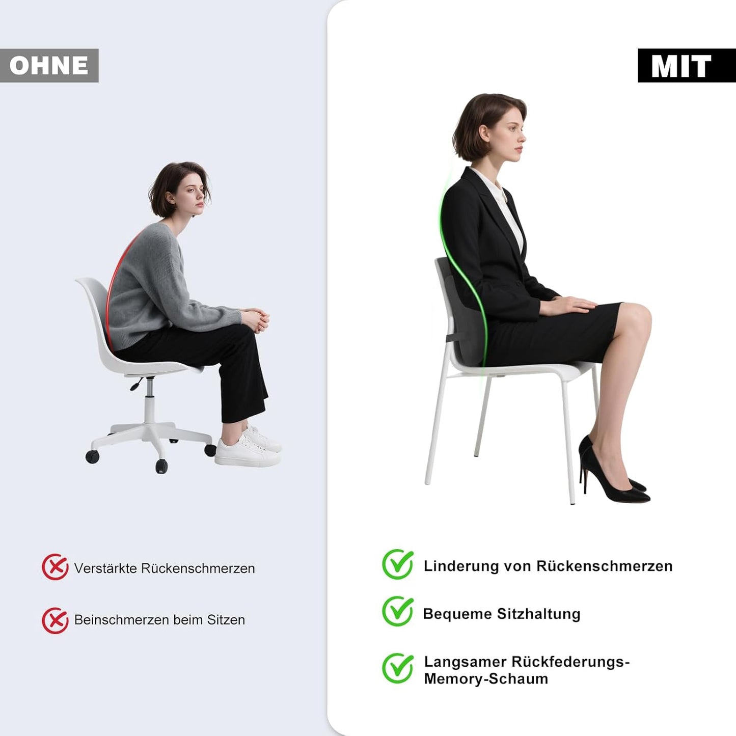 Memory-Schaum Lendenkissen für Auto & Büro, Grau