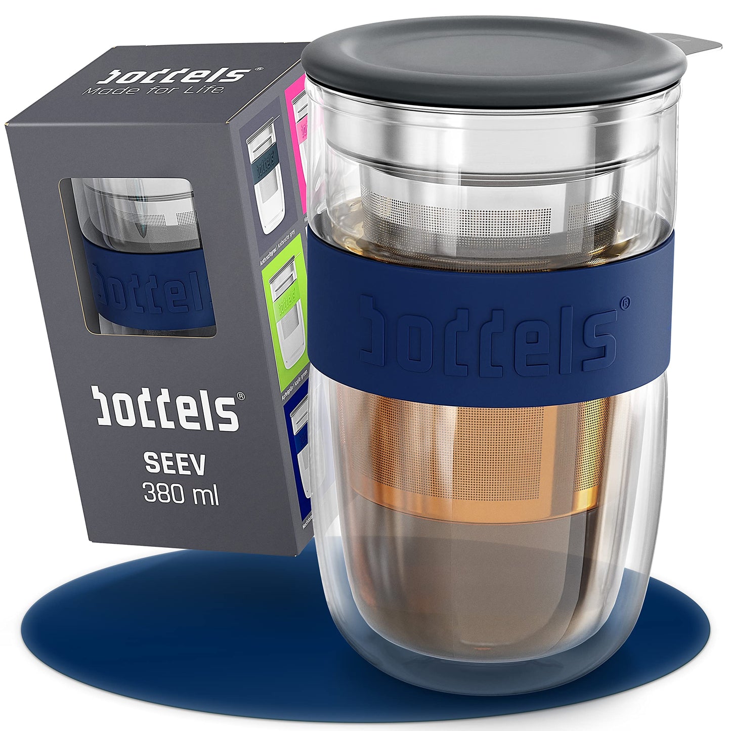 Teeglas mit Sieb und Deckel, Nachtblau
