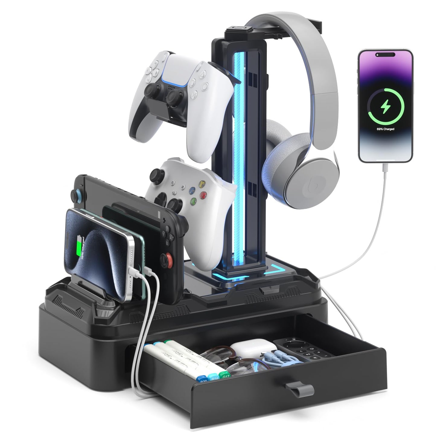 Gaming Kopfhörer-Ständer mit USB & Controller-Halterung