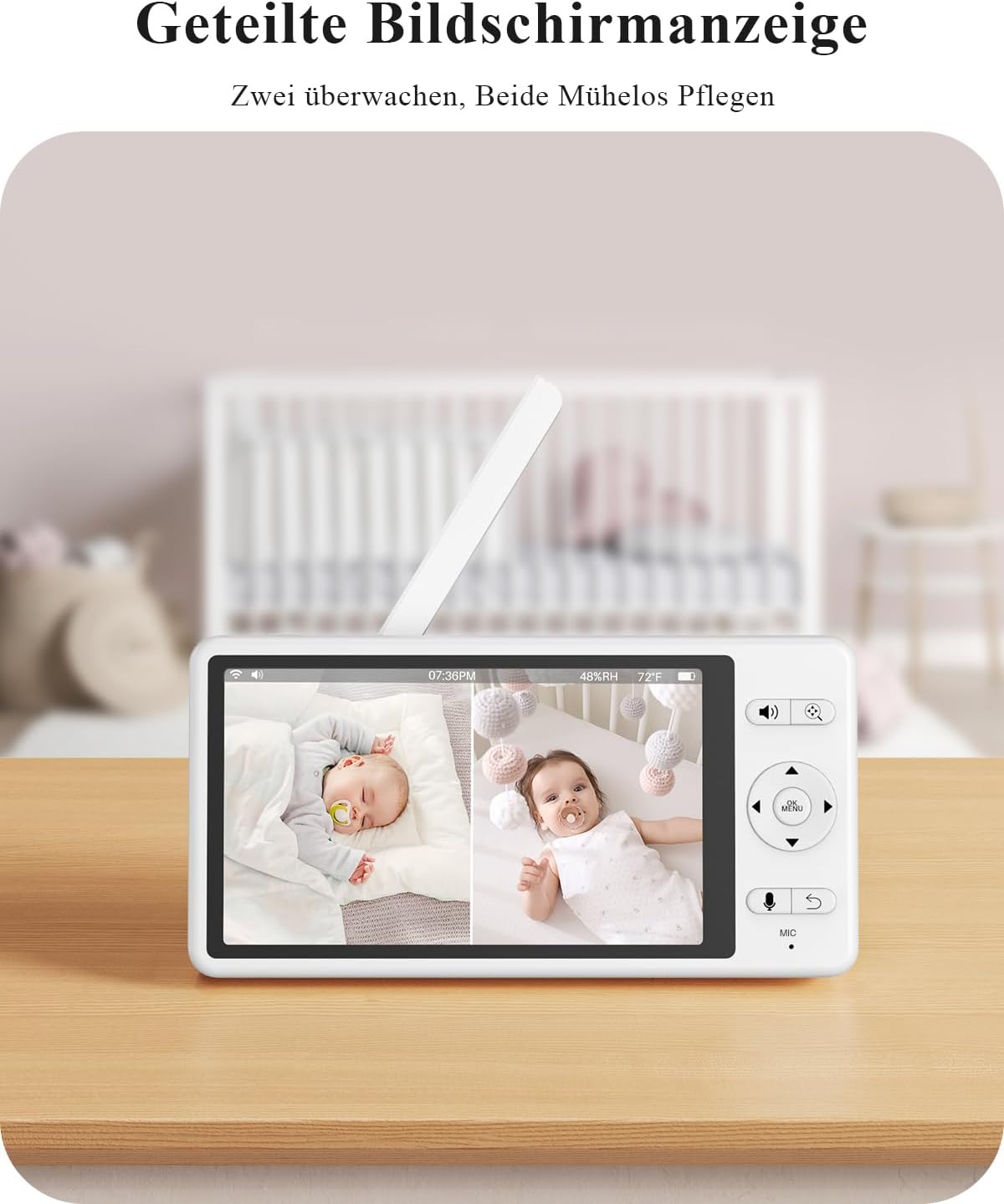 2K Babyphone-Set mit 360° PTZ Monitor und 2 Kameras, Rosa und Blau-2 Packung